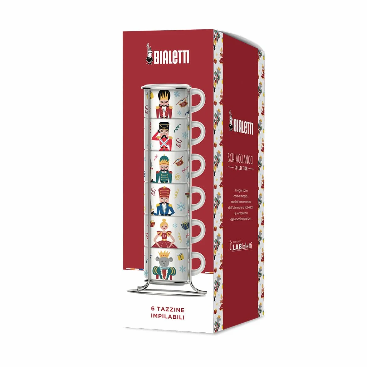 Bialetti Dziadek do orzechów, zestaw 6 filiżanek do układania w stos, porcelana