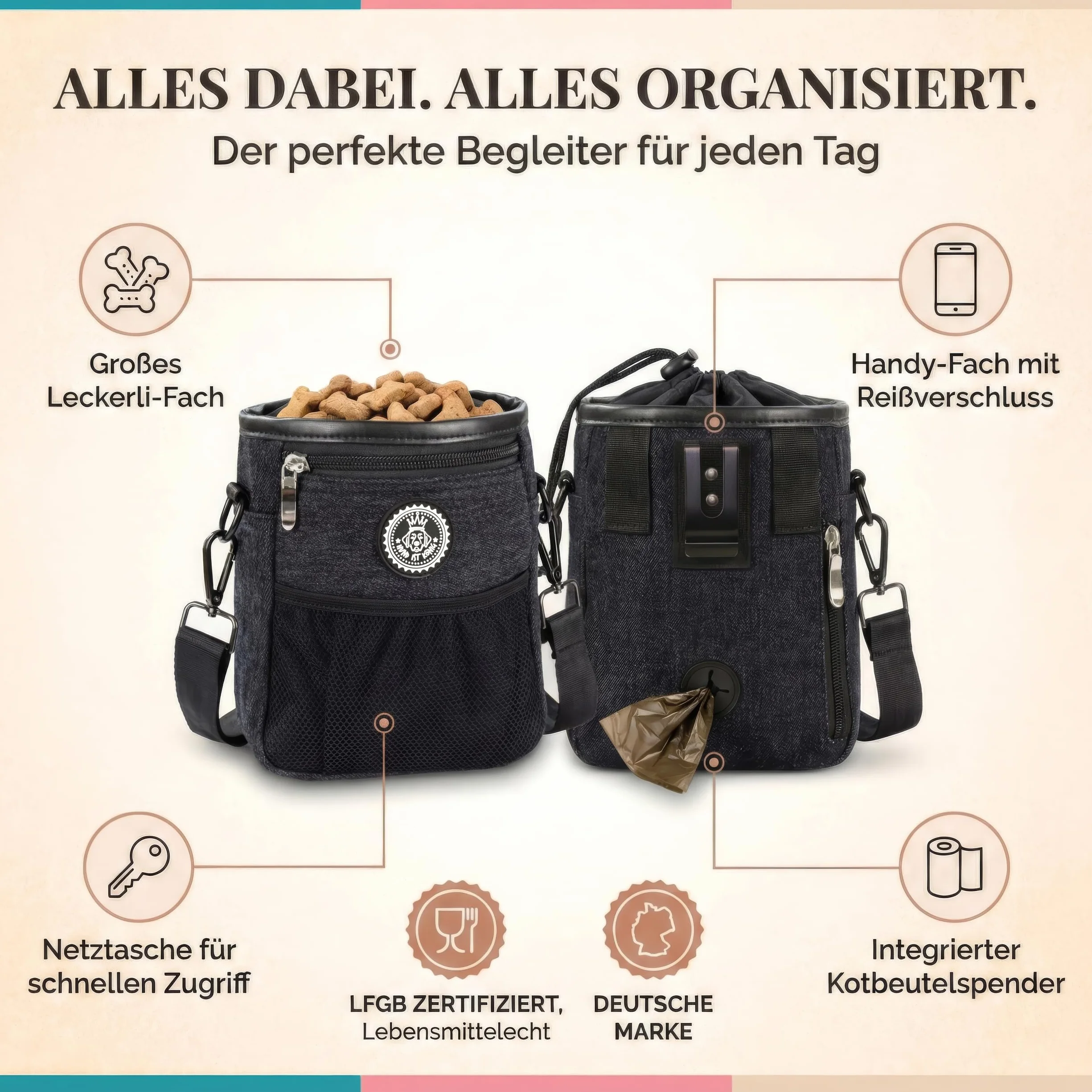 Torba na psią karmę premium, wszechstronna torba na przysmaki do tresury