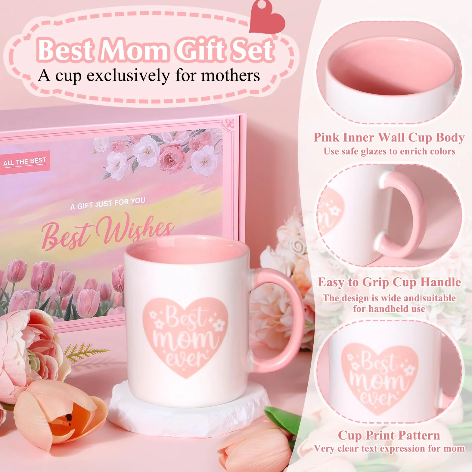 MUJUZE Prezenty świąteczne dla mamy, prezenty urodzinowe dla mamy, "I Love You Mom" zestaw upominkowy od córki syna, prezenty świąteczne dla mamy, wdzięczny za prezent matki