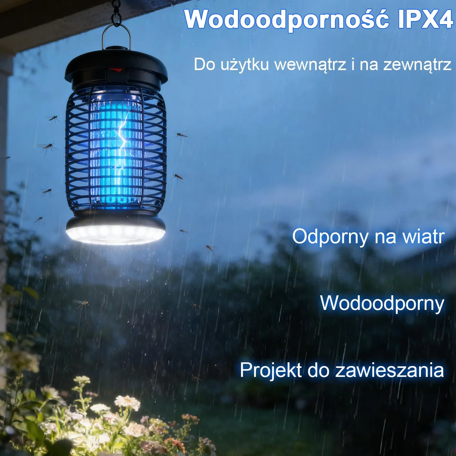 Lampa komarowa 4200V z oświetleniem LED - 3m kabel, Lampa owadobójcza 15W UV Wodoszczelna (IPX4), Elektryczny Zabójca Much, Urządzenie Przeciw Komarom