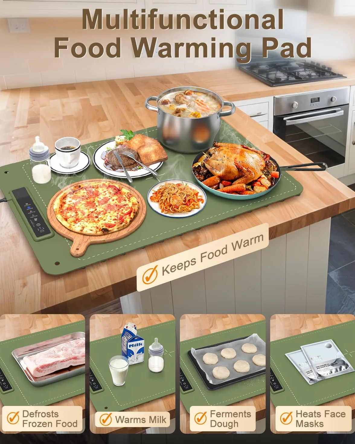 Mojimdo Warming Plate płyta grzewcza do potraw – silikon bezpieczny dla żywności, 3 poziomy temperatury, ogrzewanie na całej powierzchni, elastycznie zwijana i zawieszana, idealna do domu, bufetu i na