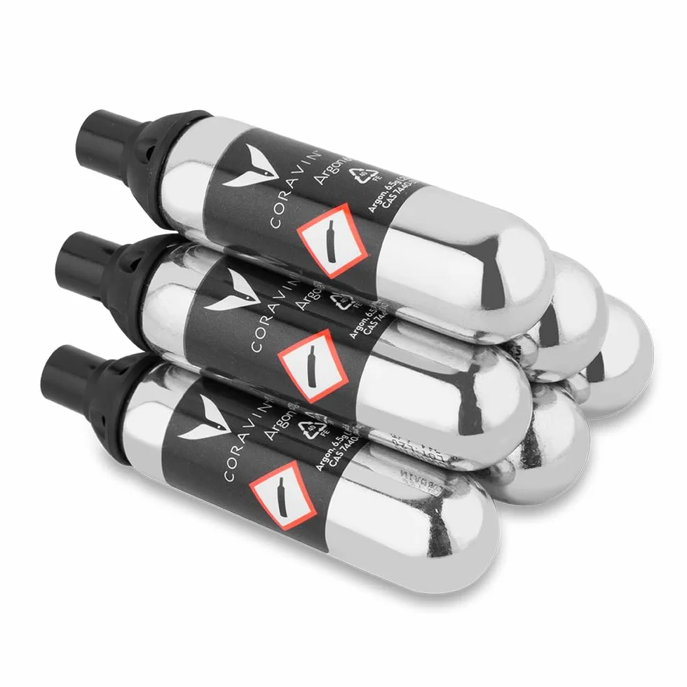 Coravin - Argon Gas Stainless Steel Capsules | Do stosowania z systemem konserwacji wina Coravin | Jedna kapsułka konserwuje do 15 kieliszków, 6 sztuk