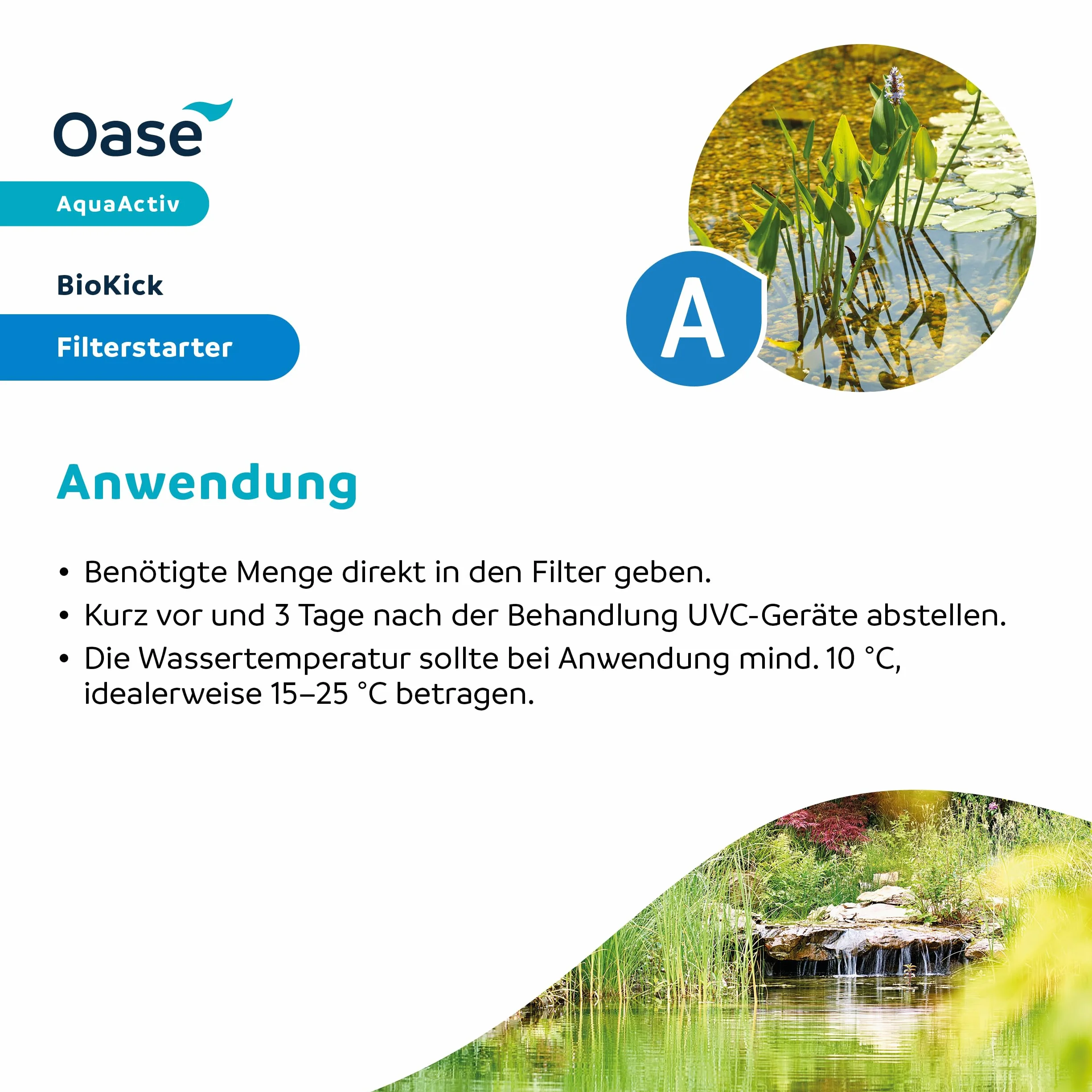OASE 43150 AquaActiv BioKick 100 ml na 5000 l – bakterie do stawu rybnego, stawu ogrodowego do pływania