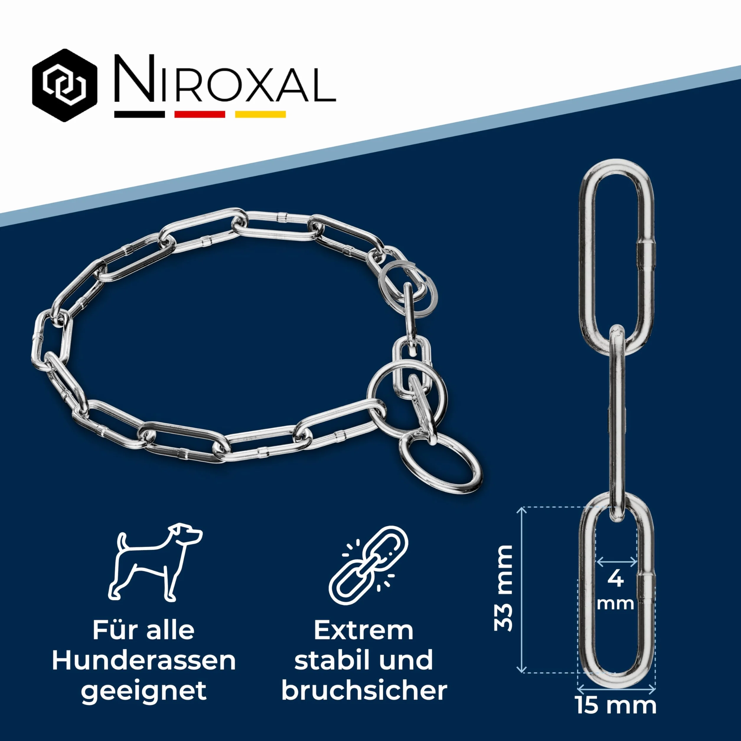 Łańcuch dla psa ze stali nierdzewnej, łańcuszek treningowy/łańcuchowy długi z blokadą ciągu – 4 mm x 51 cm