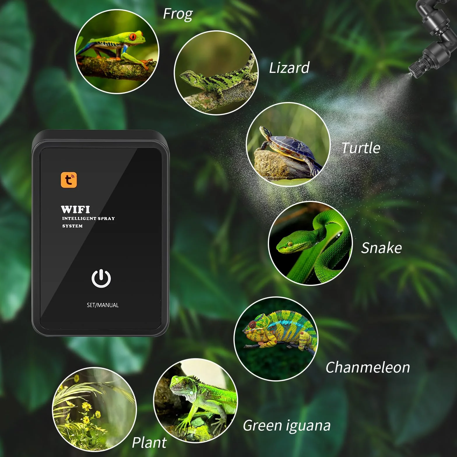 Inteligentny system nawadniania terrarium, Glovios nawilżacz terrarium z timerem i dyszami natryskowymi z regulacją 360 °, nawilżacz terrarium, nebulizator terrarium dla płazów gadów roślin