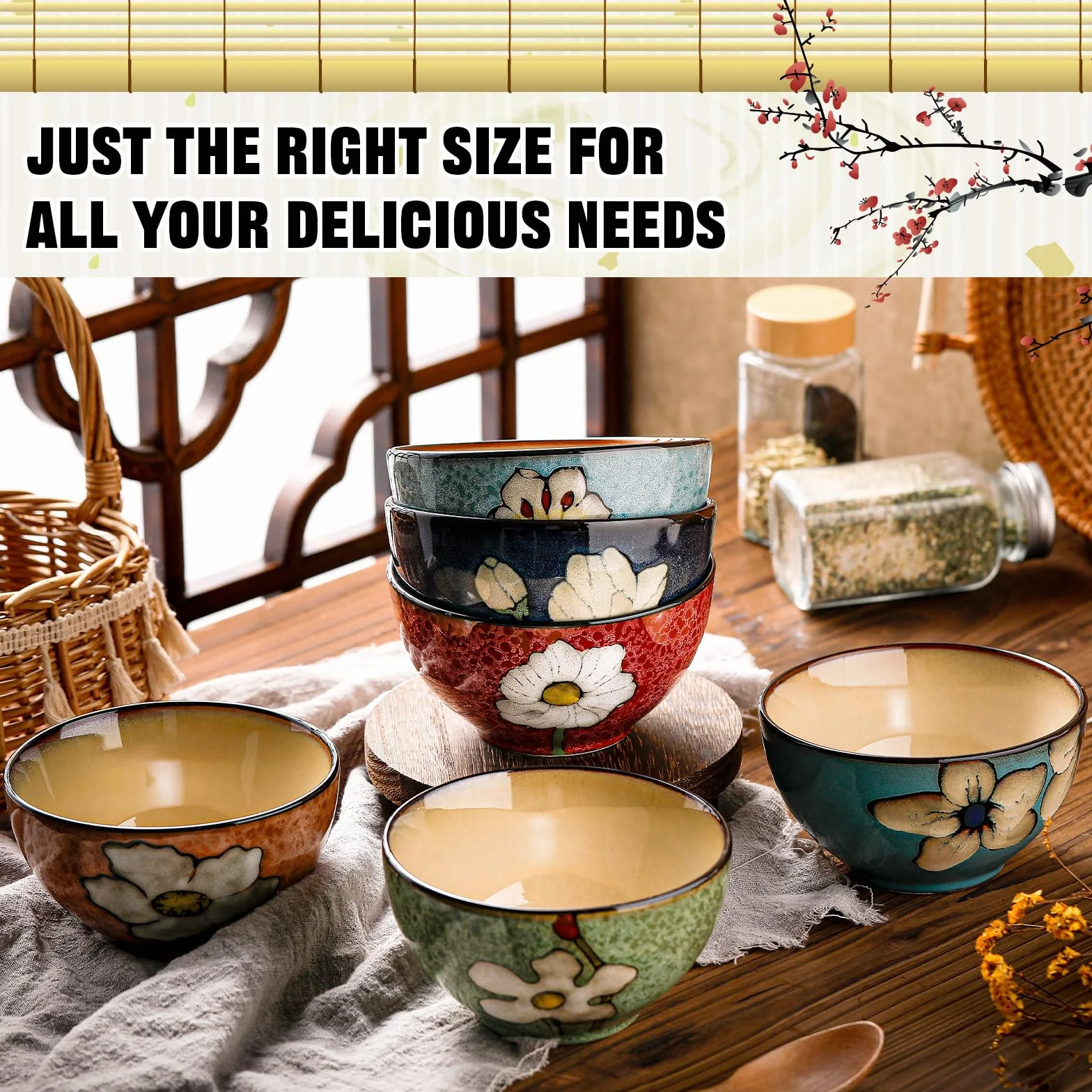 Zestaw 6 misek ceramicznych, ramen, płatki śniadaniowe, nadają się do kuchenki mikrofalowej i zmywarki, idealne na śniadanie, lunch, kolację, sałatkę, makaron, do serwowania zupy