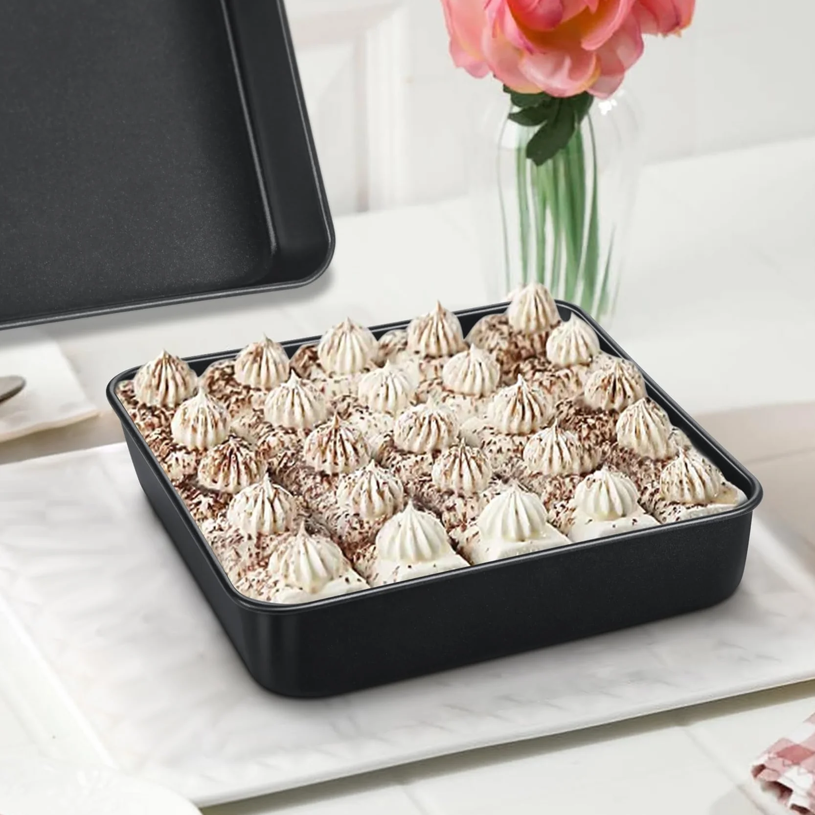Onader Kwadratowe naczynie do zapiekanek, zestaw 2 szt., nieprzywierająca, prostokątna forma do pieczenia ciast, brownies i pieczenia, zdrowe i trwałe, nie do frytownic na gorące powietrze – 20 cm