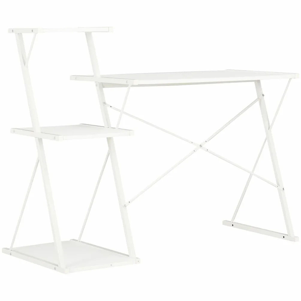 Nowoczesne biurko z regałem, białe, 116 x 50 x 93 cm, stół biurowy z nogami w kształcie litery X, stolik pod komputer i stół roboczy do domu, do gier, pokoju młodzieżowego, organizacji i