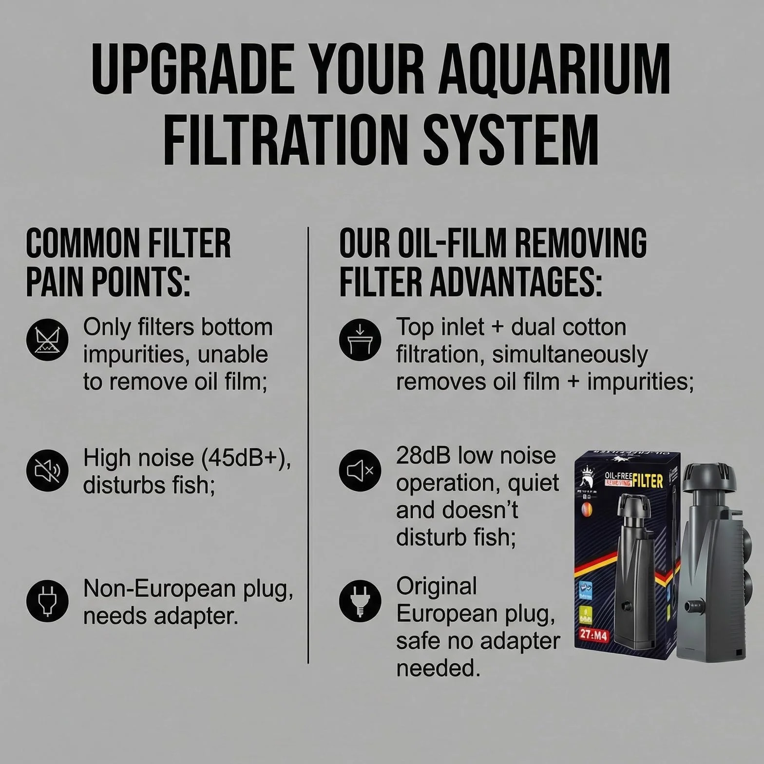 BAIFULAI Skimmer powierzchniowy do akwarium, 160 l/h, 3 W, skimmer do akwarium o pojemności do 200 l, zbiornik na ryby, odkurzacz powierzchniowy z gąbką i przyssawkami, filtr do akwarium, zmywacz
