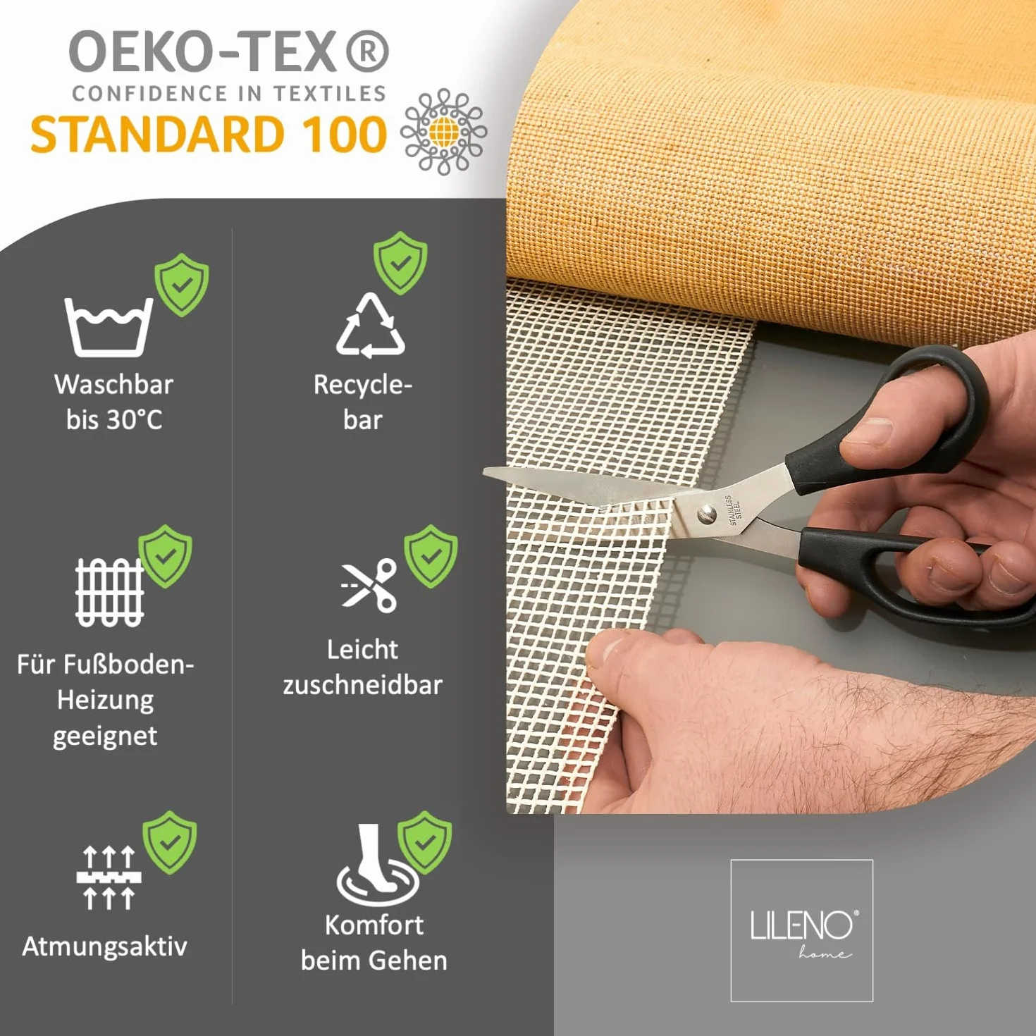LILENO HOME Podkładka antypoślizgowa z włókna szklanego [80 x 150 cm] – idealna mata antypoślizgowa do wszystkich rodzajów podłóg, wysokiej jakości mata do bezpiecznego domu