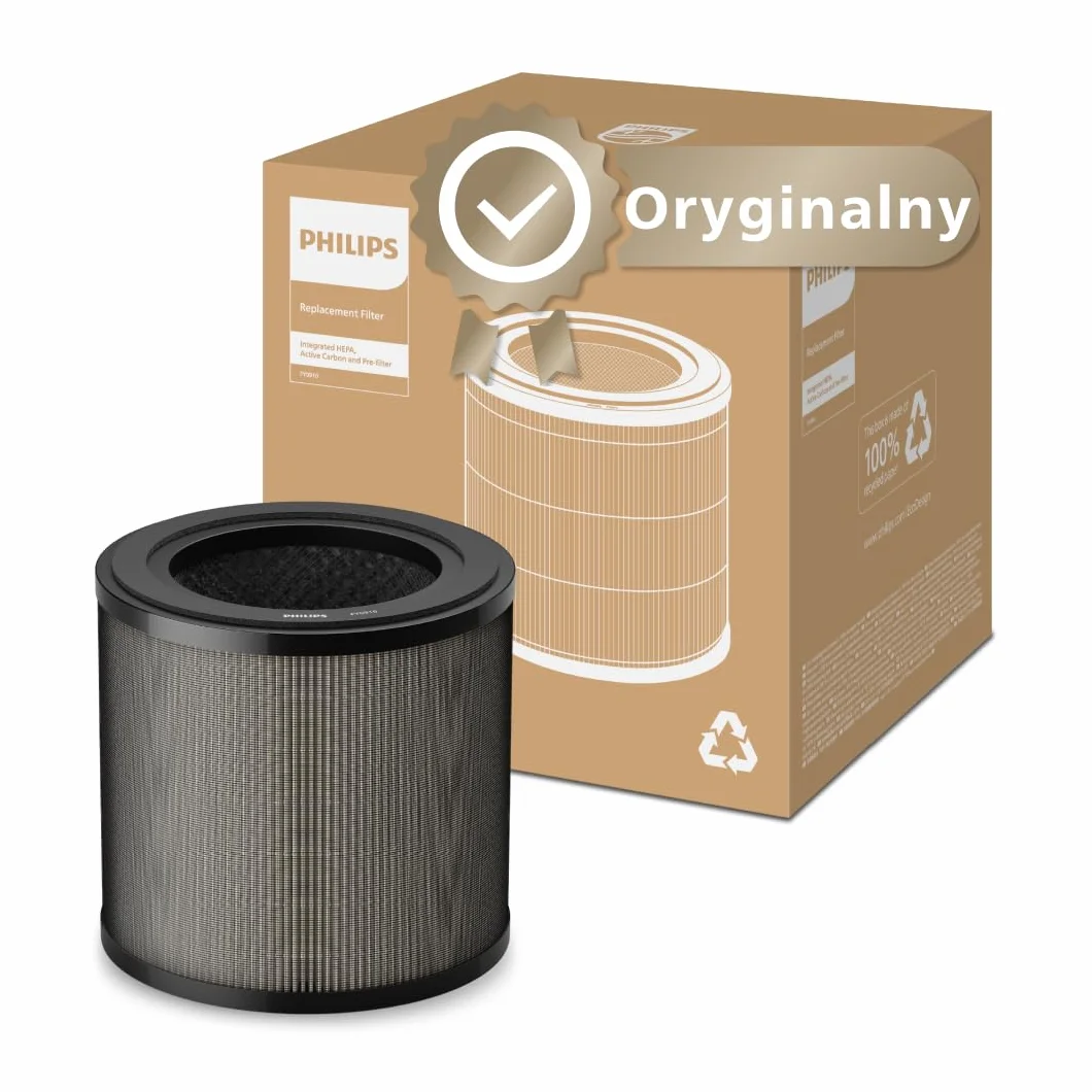 Oryginalny filtr zamienny Philips do oczyszczaczy powietrza serii 800&900 AC0950, AC0951, AC0830, AC0850, HEPA NanoProtect + aktywny węgiel, 12 miesięcy żywotności, czarny/biały (FY0910/30)