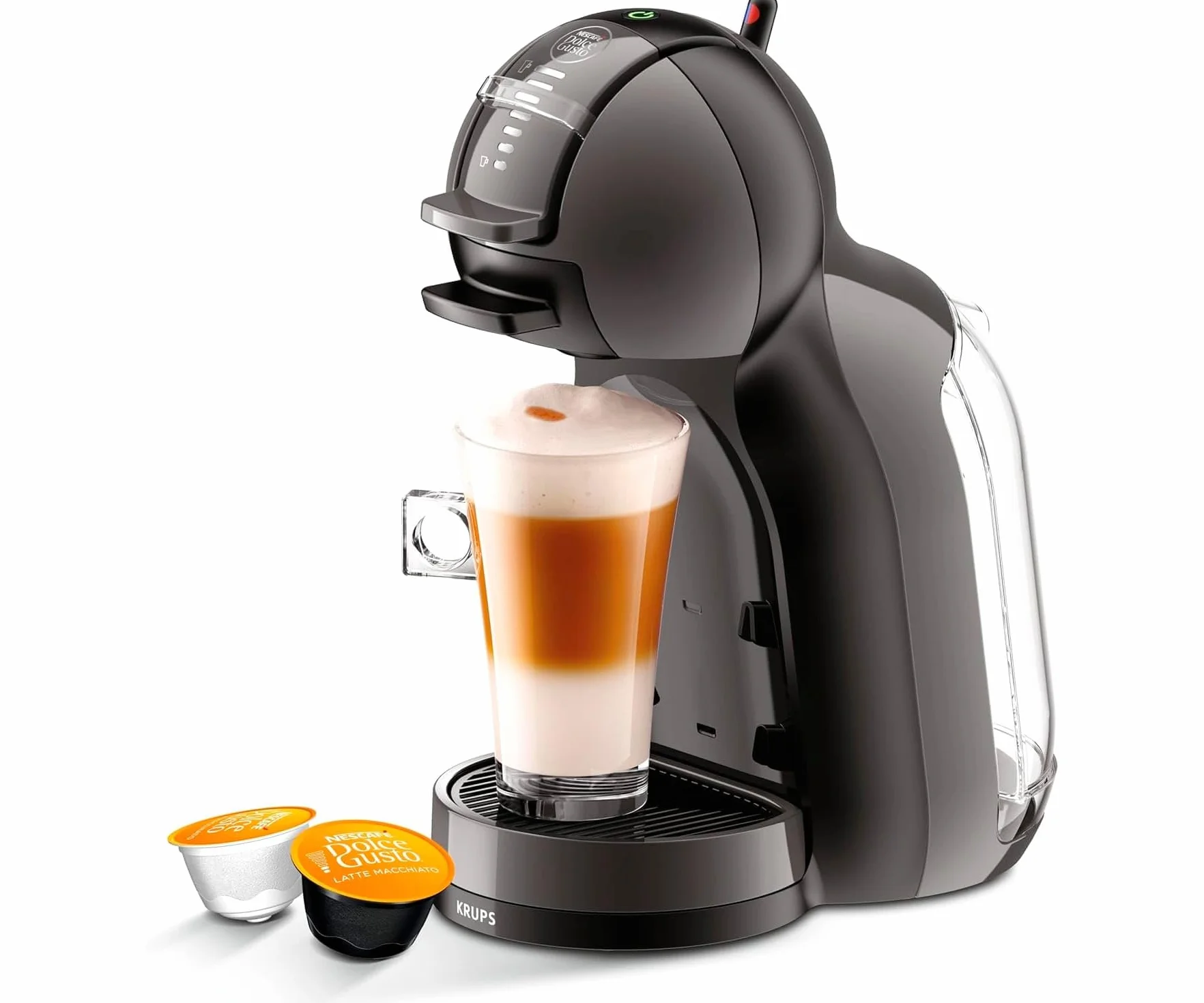 Krups Nescafé Dolce Gusto Mini Me ekspres do kawy na kapsułki z ciśnieniem 15 barów, pojemność 0,8 l, zimne lub gorące napoje, Play&Select, Thermoblock, 35 rodzajów kawy, czarny, KP1238