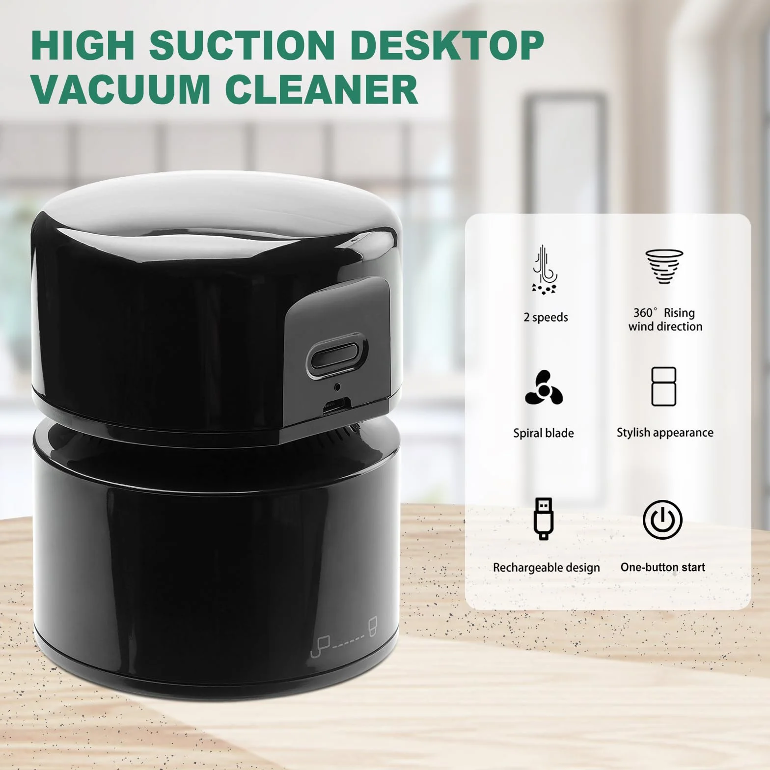 Cuteefun Odkurzacz stołowy, mini odkurzacz stołowy, ładowany przez USB, czas pracy do 120 minut, funkcja automatycznego wyłączania, odkurzacz biurkowy obracany o 360°, do szkoły, biura, domu,