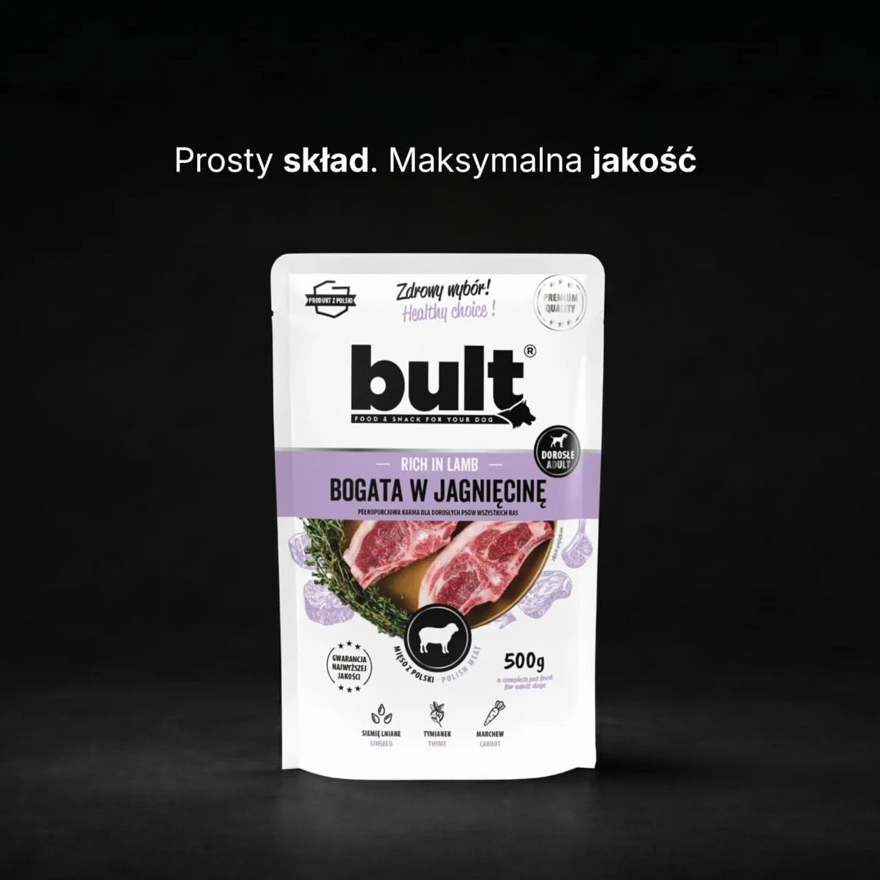 Mokra Karma dla Psa BULT Mielonka z Jagnięciną 500g Saszetka z Dynią Siemieniem Lnianym i Tymiankiem