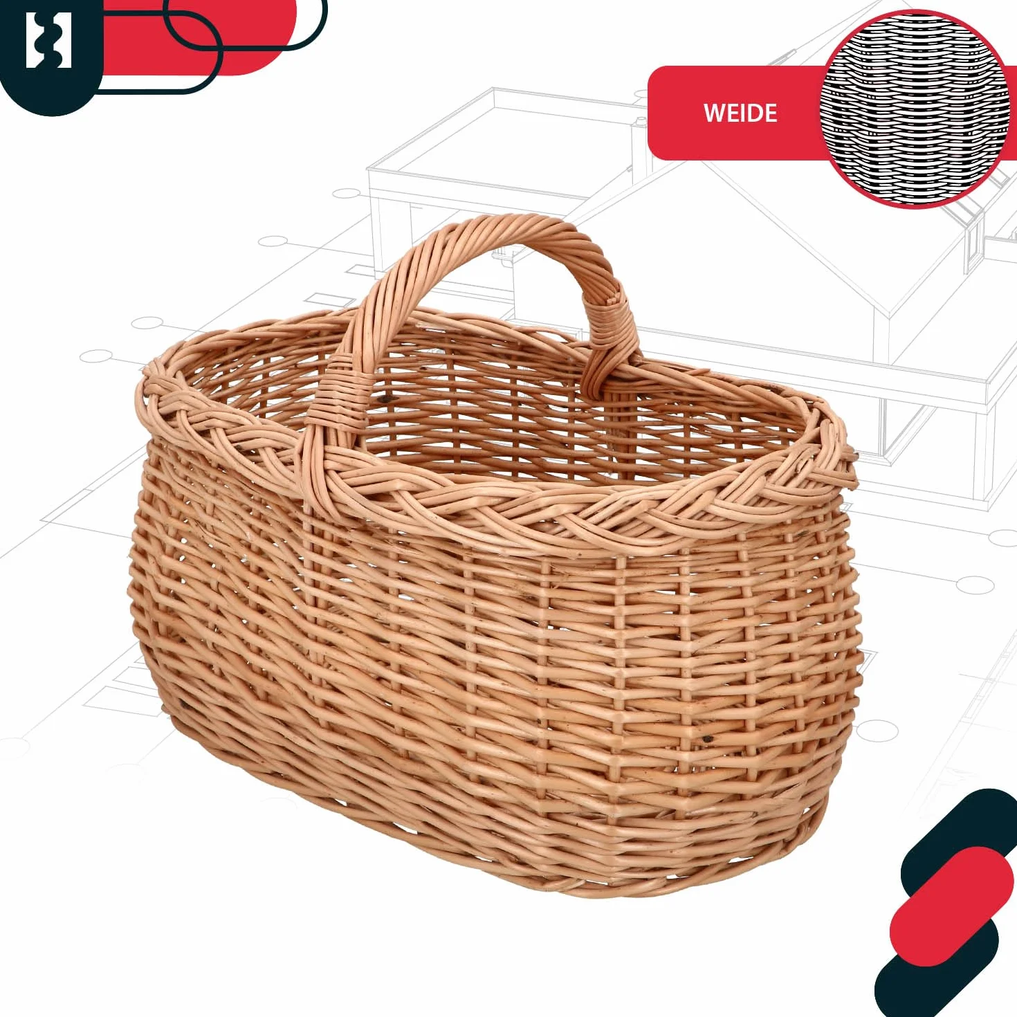 KOTARBAU® Kosz z uchwytami plecionka wiklinowa na zakupy w naturalnym kolorze, pojemny i wygodny