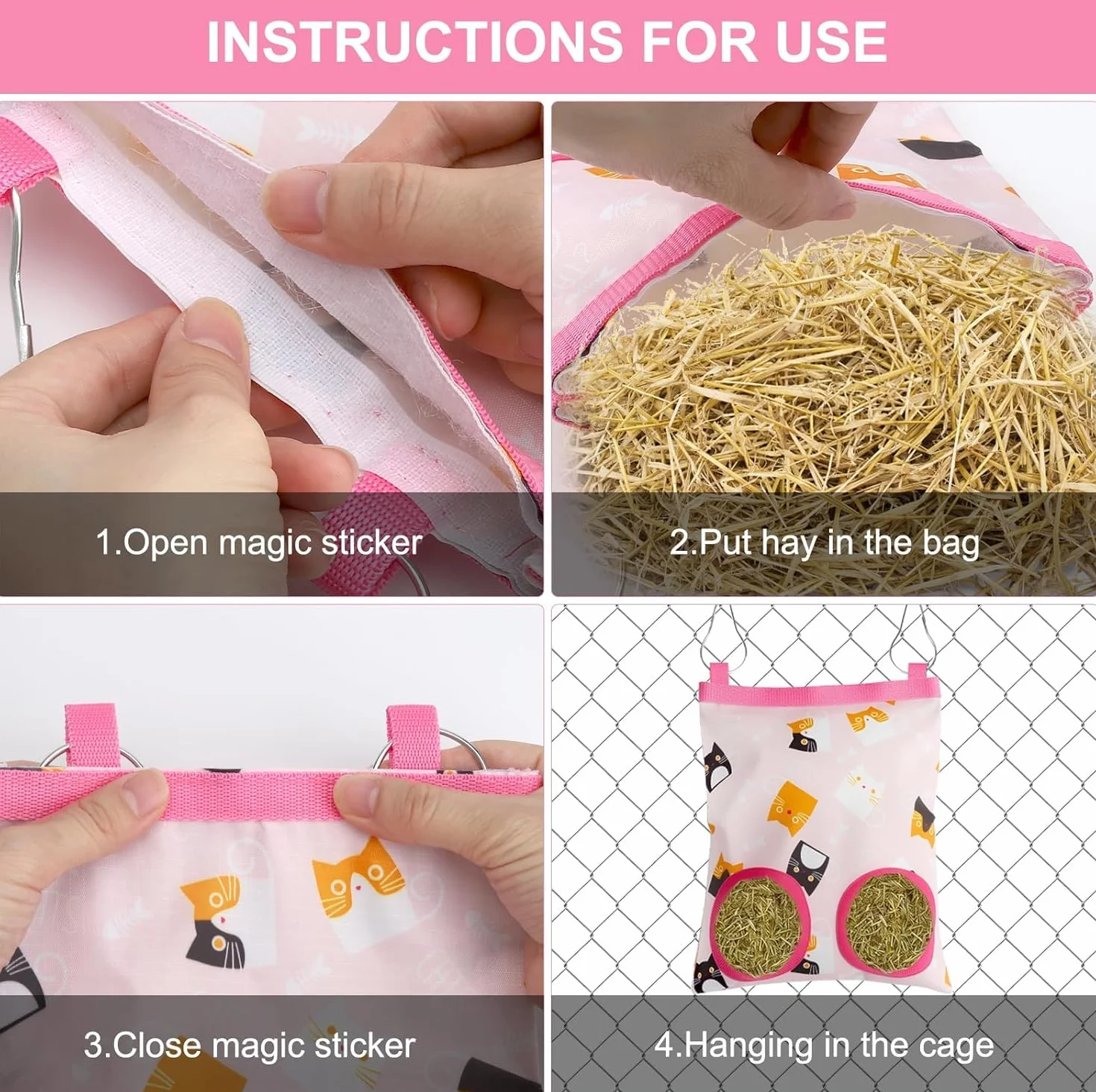 Worek na siano dla królików, zestaw 3 szt. – wisząca torba na siano dla świnek morskich, szynszyli, chomików, 24 x 19 cm, z 2 otworami, wodoszczelna, wytrzymała i trwała, dla małych zwierząt