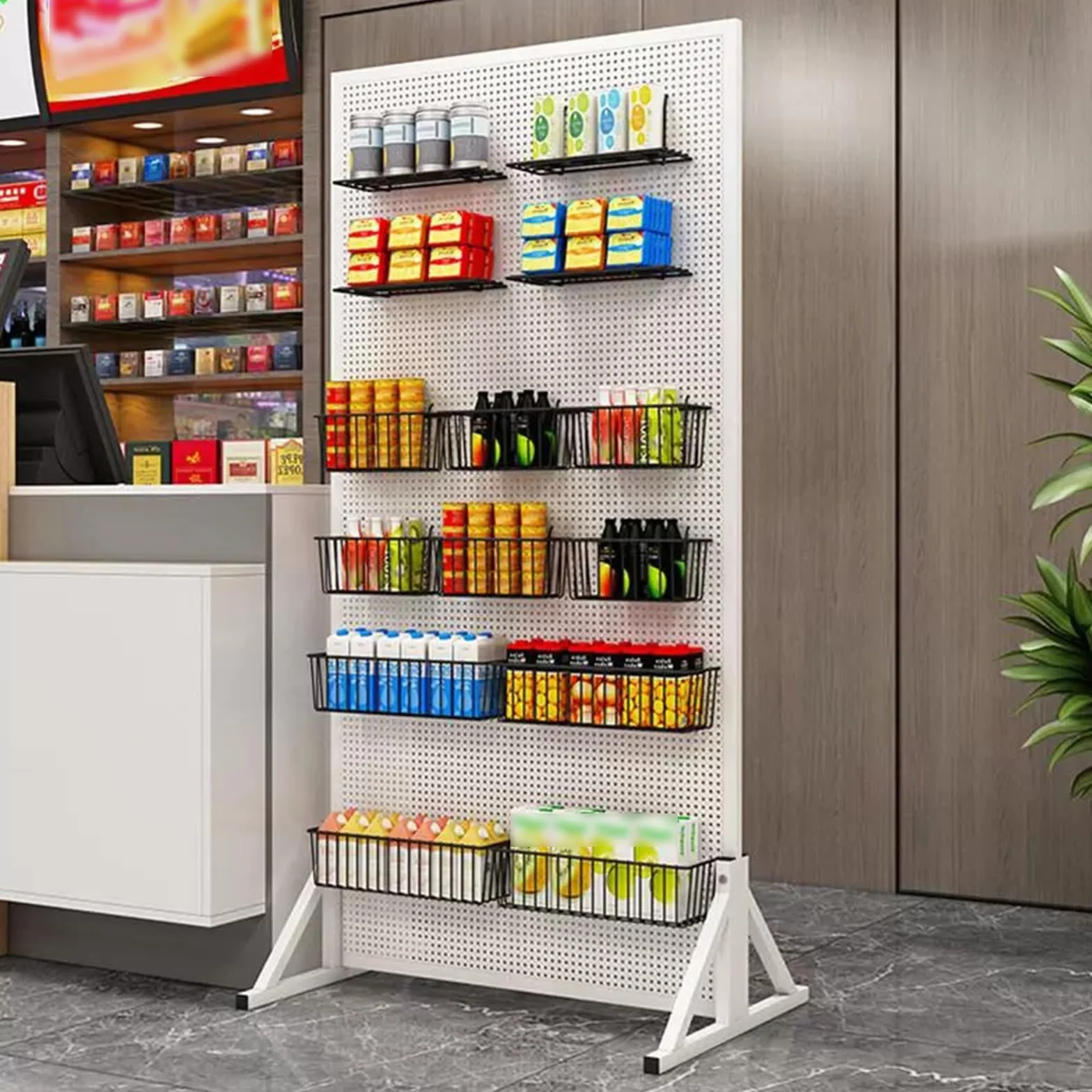 Stojący na Podłodze Metalowy Perforowany Stojak z 20 Haczykami na Kołki, Dwustronny Uchwyt Perforowanego Stojaka Ekspozycyjnego do Warsztatu w Supermarkecie(Black,50 * 150cm/20 * 59in)