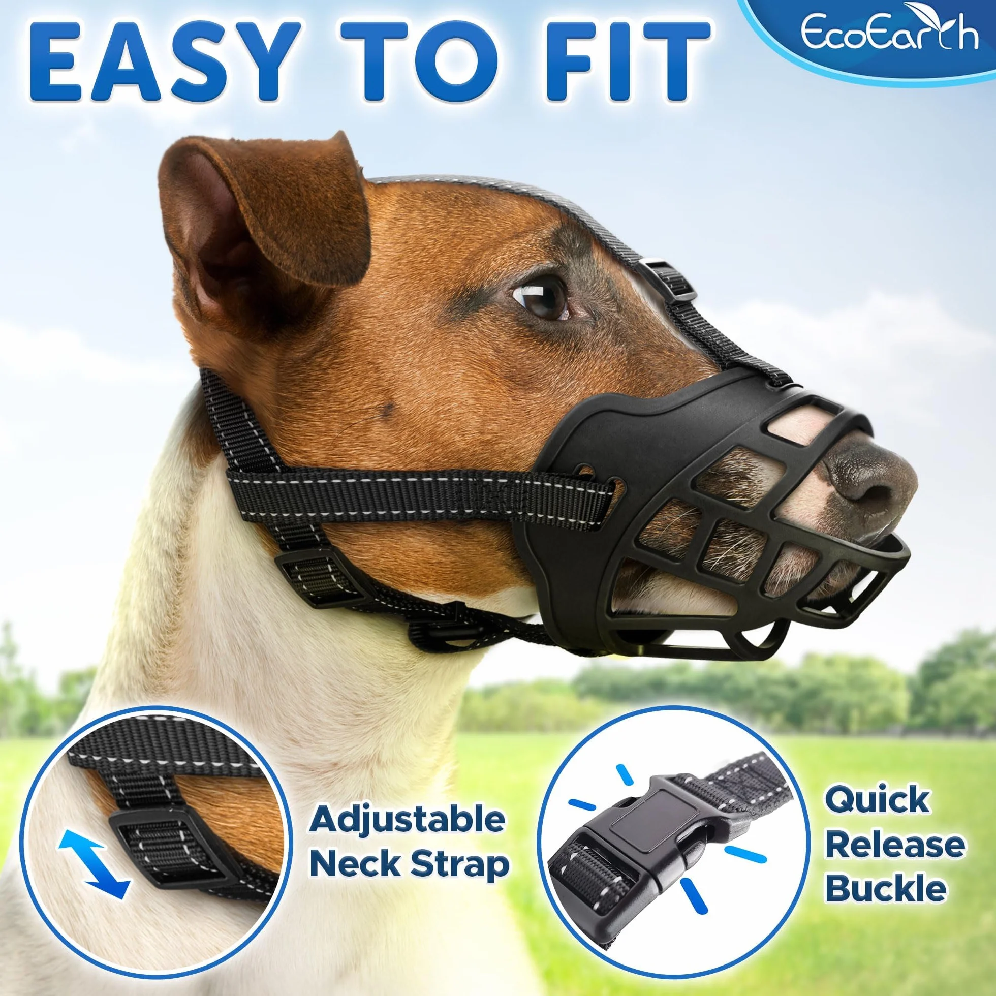 EcoEarth Dog Muzzle Durable Basket Muzzle for Large Dogs Extra Large Black Adjustable Breathable Mouth Guard