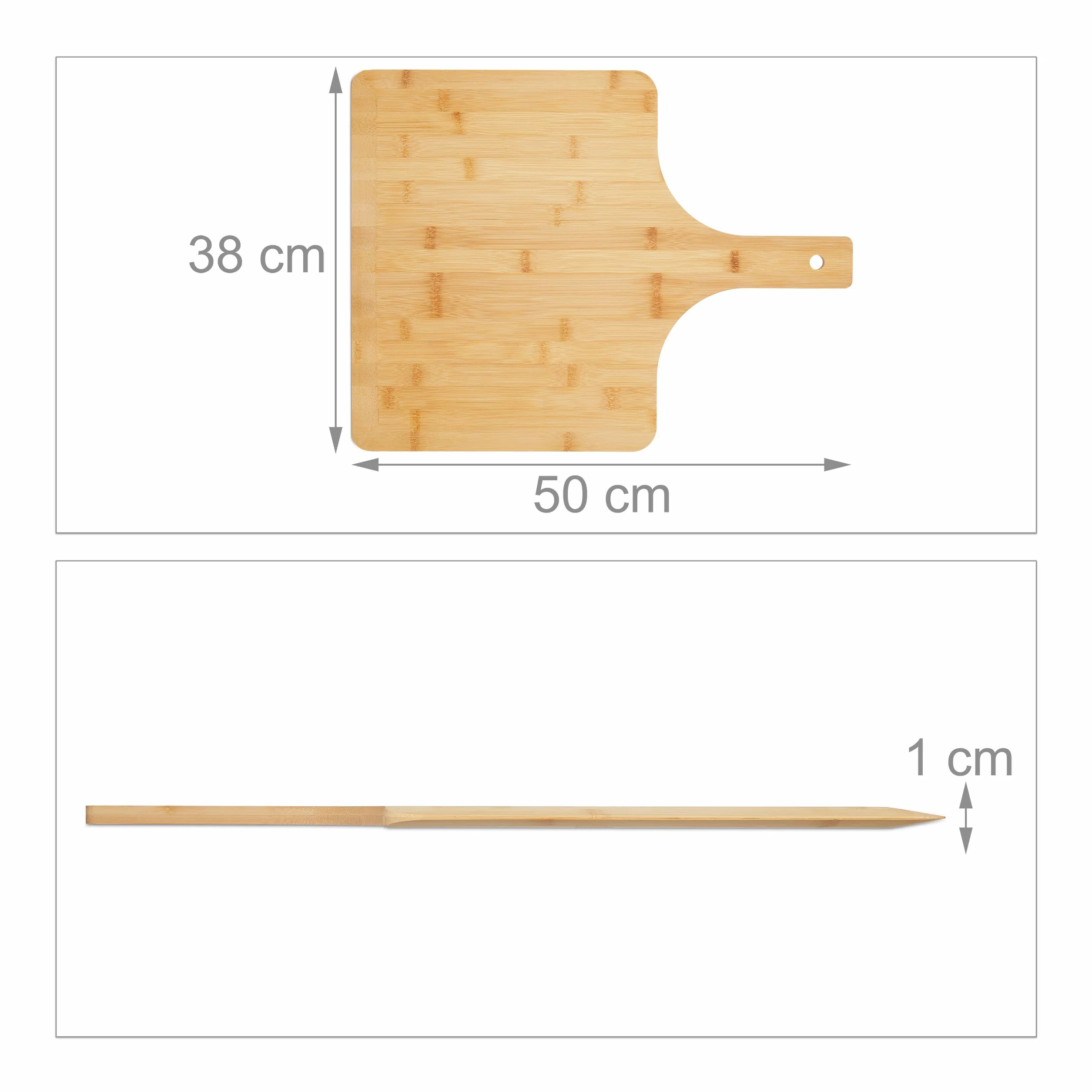 Relaxdays Łopatka do pizzy XXL, bambusowa, 50 x 38 cm, prostokątna, łopatka do pizzy, zaokrąglone krawędzie, z uchwytem, łopatka do chleba, naturalna, 1 sztuka