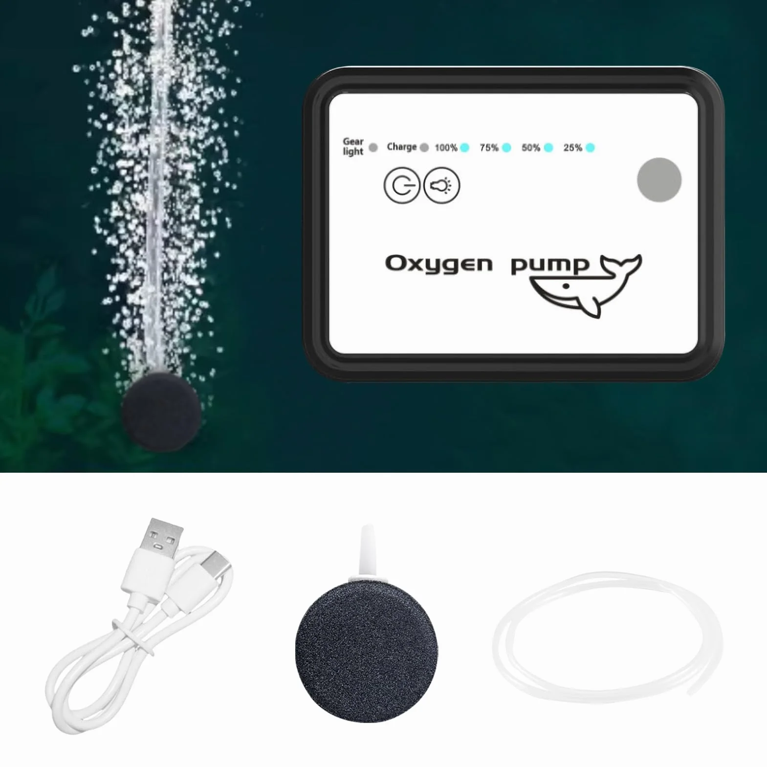 Pompa powietrza do akwarium USB IPX7 3-stopniowa regulacja przepływu
