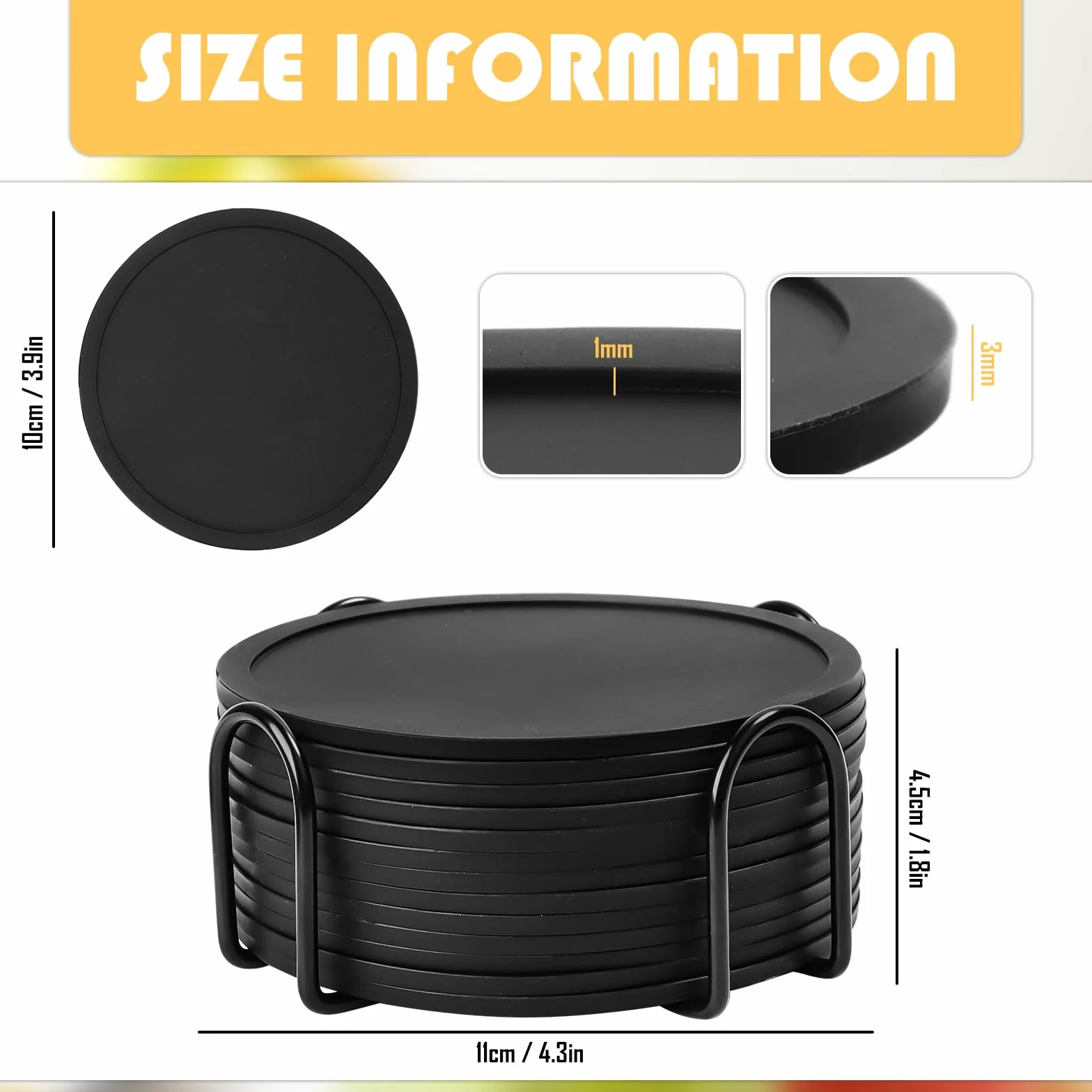 Zestaw 12 silikonowych podstawek pod szklanki, okrągłe, silikonowe, okrągłe, na szklanki, napoje, bar, filiżanki, podkładki na stół (10 cm)