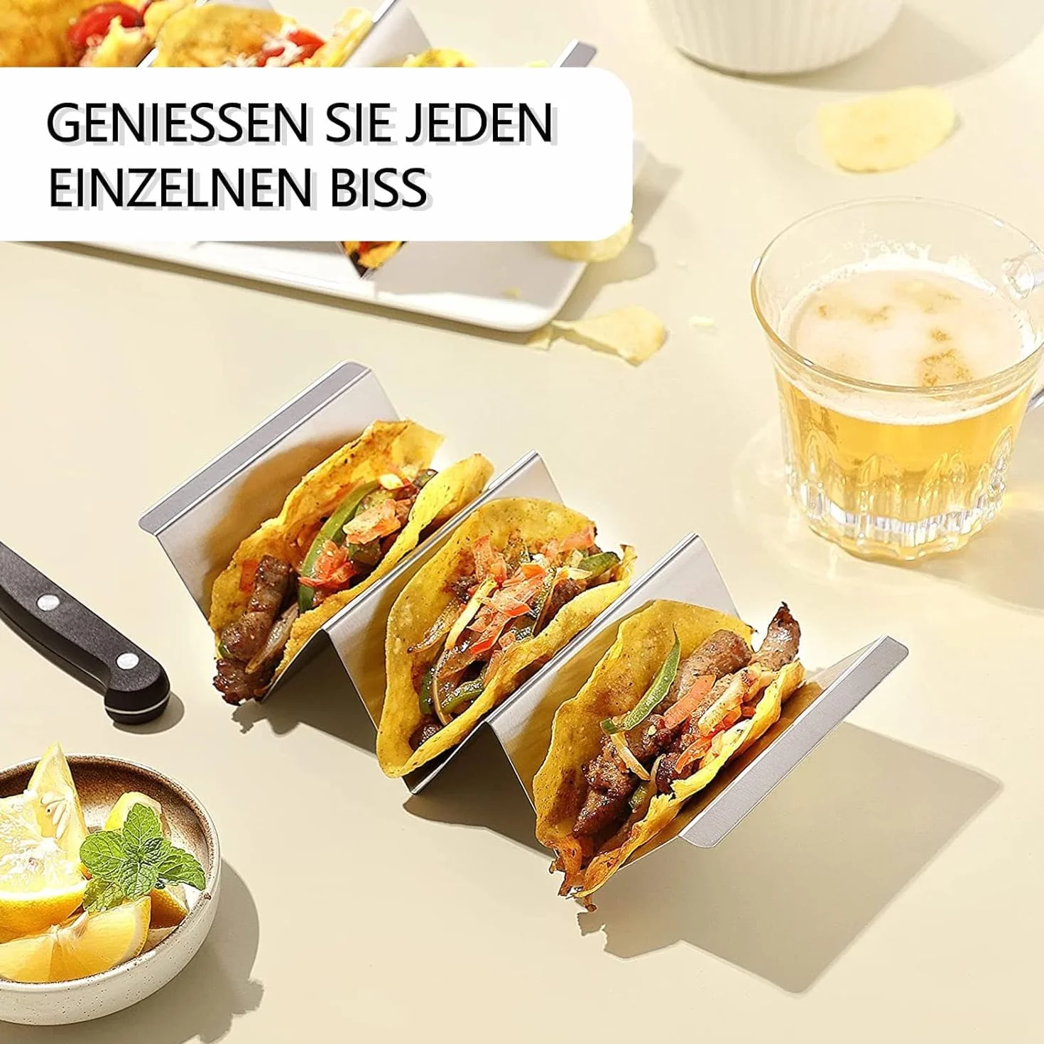 4 sztuki stojaków taco, meksykańskie stojaki do taco, ze stali nierdzewnej, falisty, wielokrotnego użytku, do kanapek, restauracji, domu, pikników