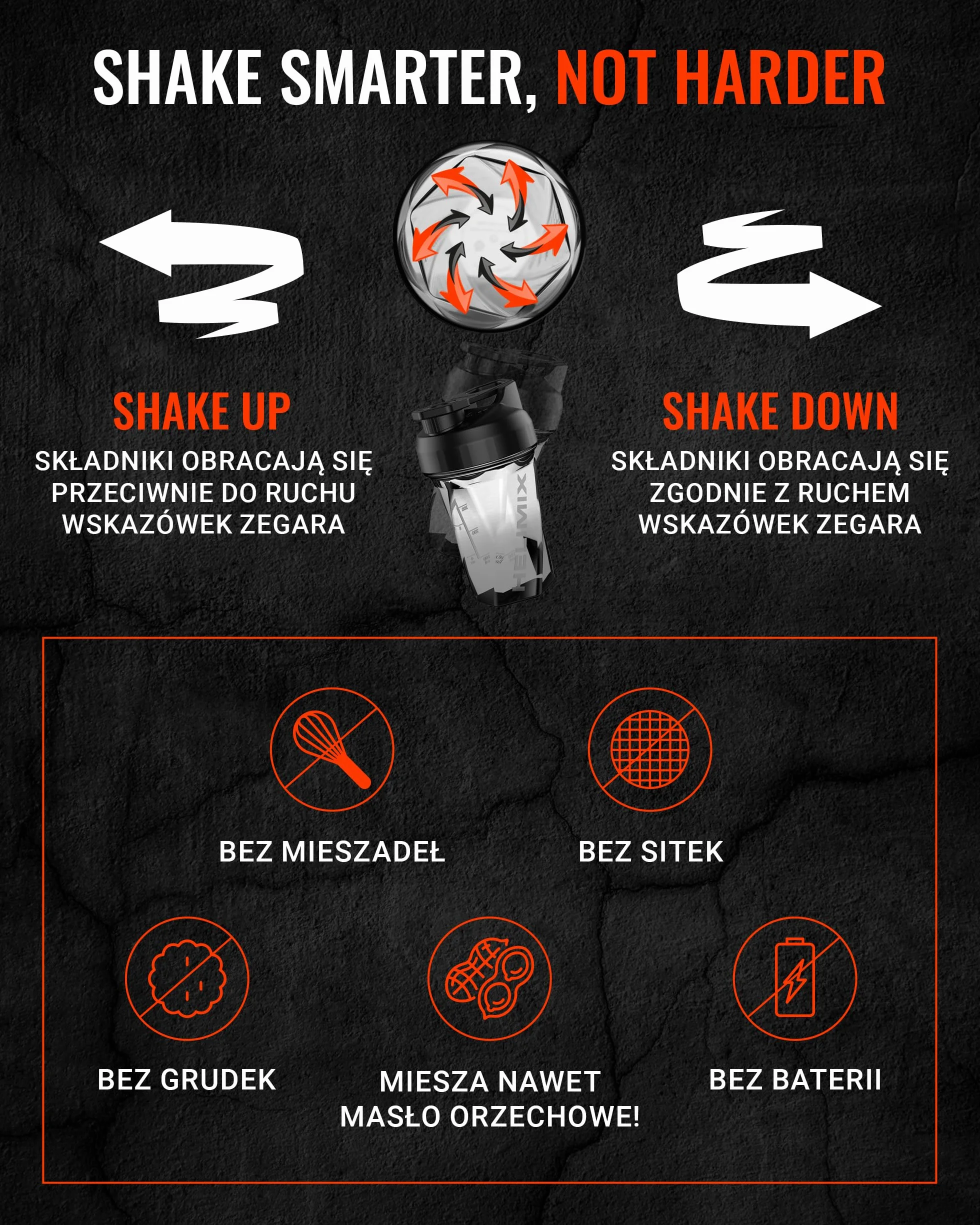 Helimix 2.0 Vortex Protein Shaker, 800 ml (28 uncji) - Sportowa butelka na napoje proteinowe i smoothie - bez gwizdków, grudek i baterii - odporna na mycie w zmywarce i wolna od BPA