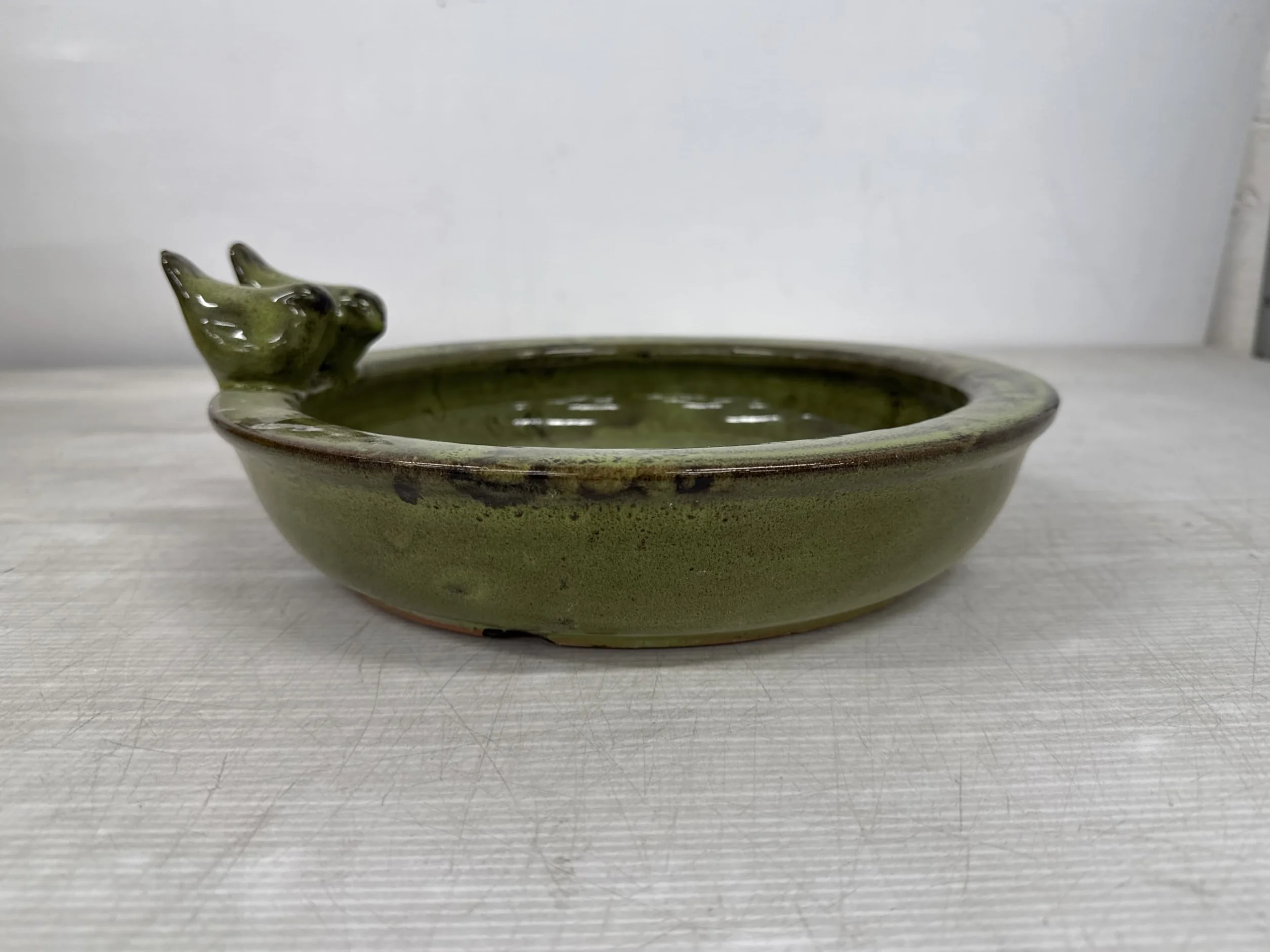 Esschert Design FB489, zielona kąpiel dla ptaków ceramiczna okrągła, 10,9 cm * 32,9 cm * 30,7 cm