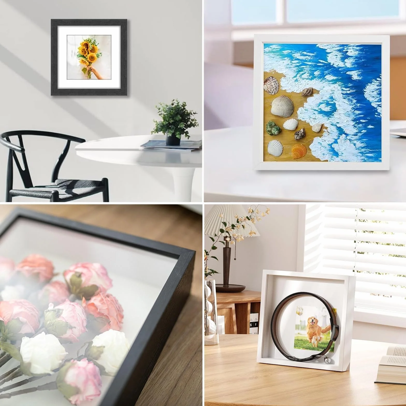 Ramka na zdjęcia do napełniania, głęboka ramka na zdjęcia do napełniania 20 x 20 cm, z przezroczystą płytą akrylową, ramka obiektowa 3D, głęboka 3 cm, na przedmioty, kwiaty, prezent ślubny, czarna