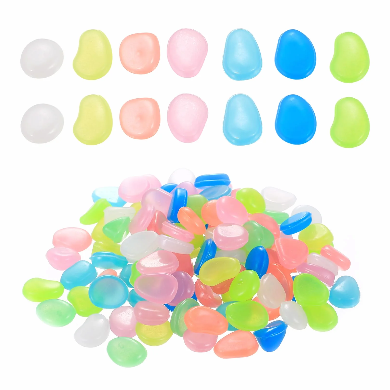 330 szt. Kolorowe Świecące Kamienie, Fluorescencyjne Kamyki Dekoracyjne do Ogrodu, Akwarium, Balkonu, Trawnika i Ścieżek. Idealne do tworzenia nastrojowej dekoracji w dzień i w nocy.
