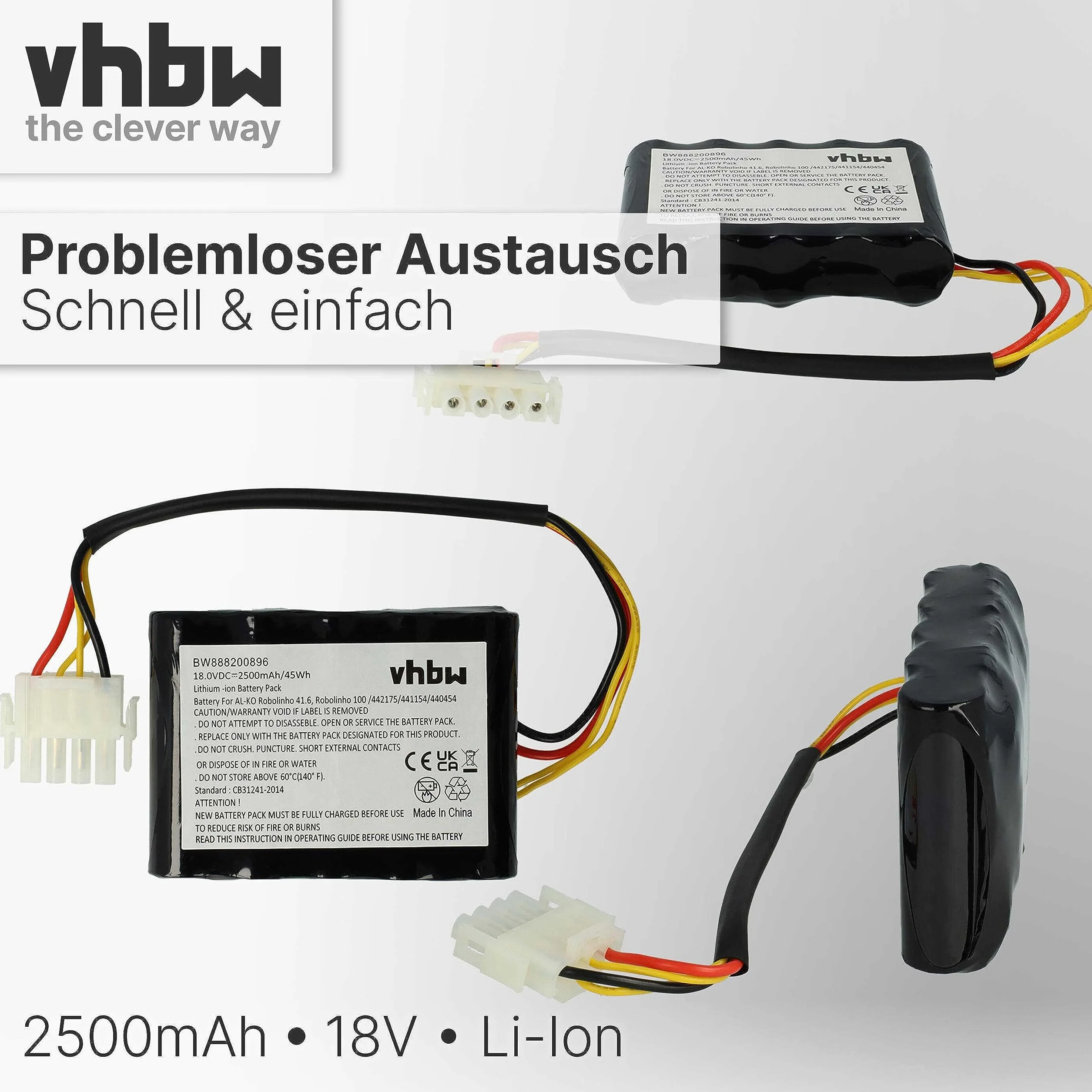 vhbw Akumulator kompatybilny z kosiarką AL-KO Solo Robolinho 700, 1000, 1100, 700E (2500 mAh, 18 V, litowo-jonowa)