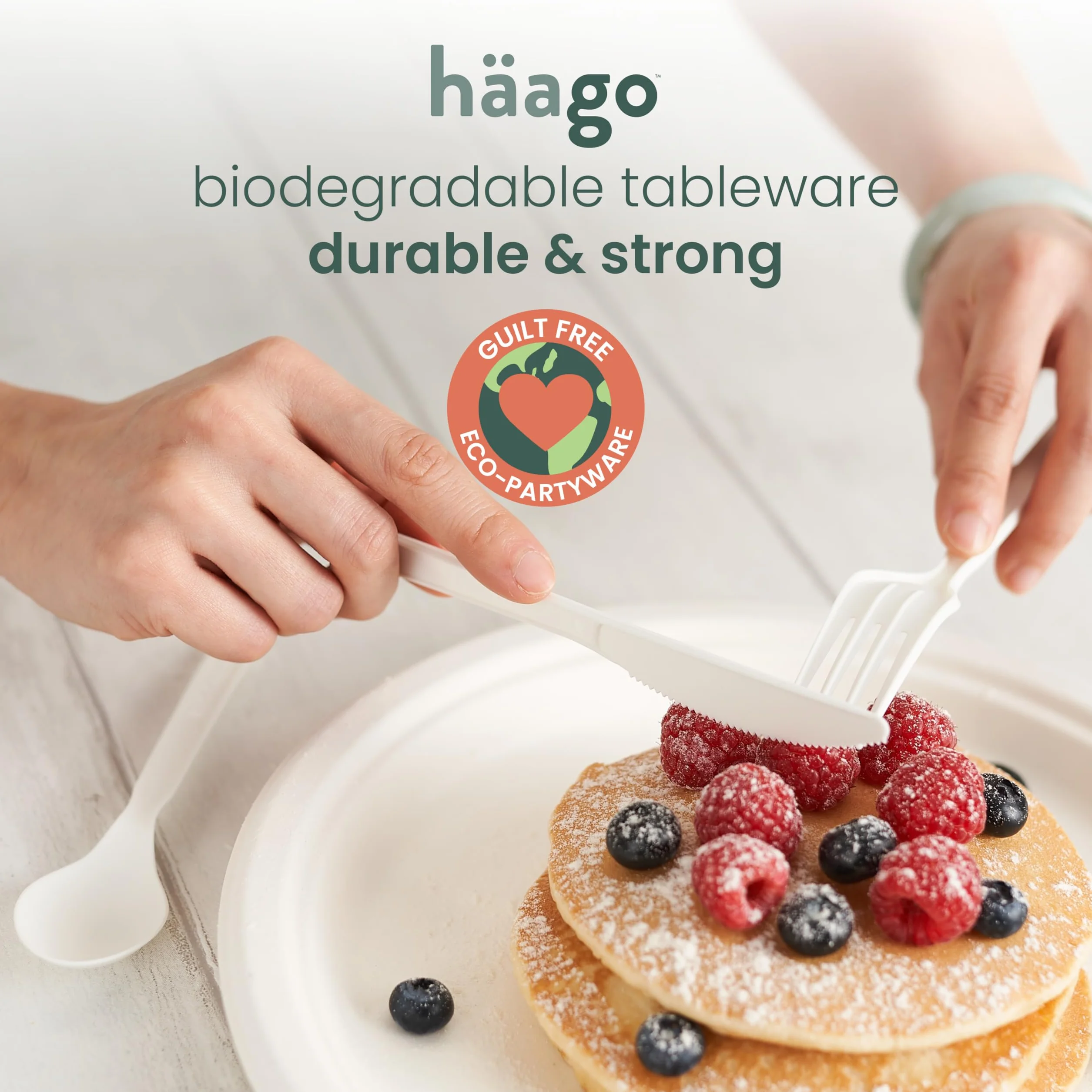 HAAGO 180-częściowy zestaw sztućców wielokrotnego użytku (60 noży, 60 widelców, 60 łyżek, białe, 15 cm) - idealne do cateringu i wesela - wytrzymałe materiały