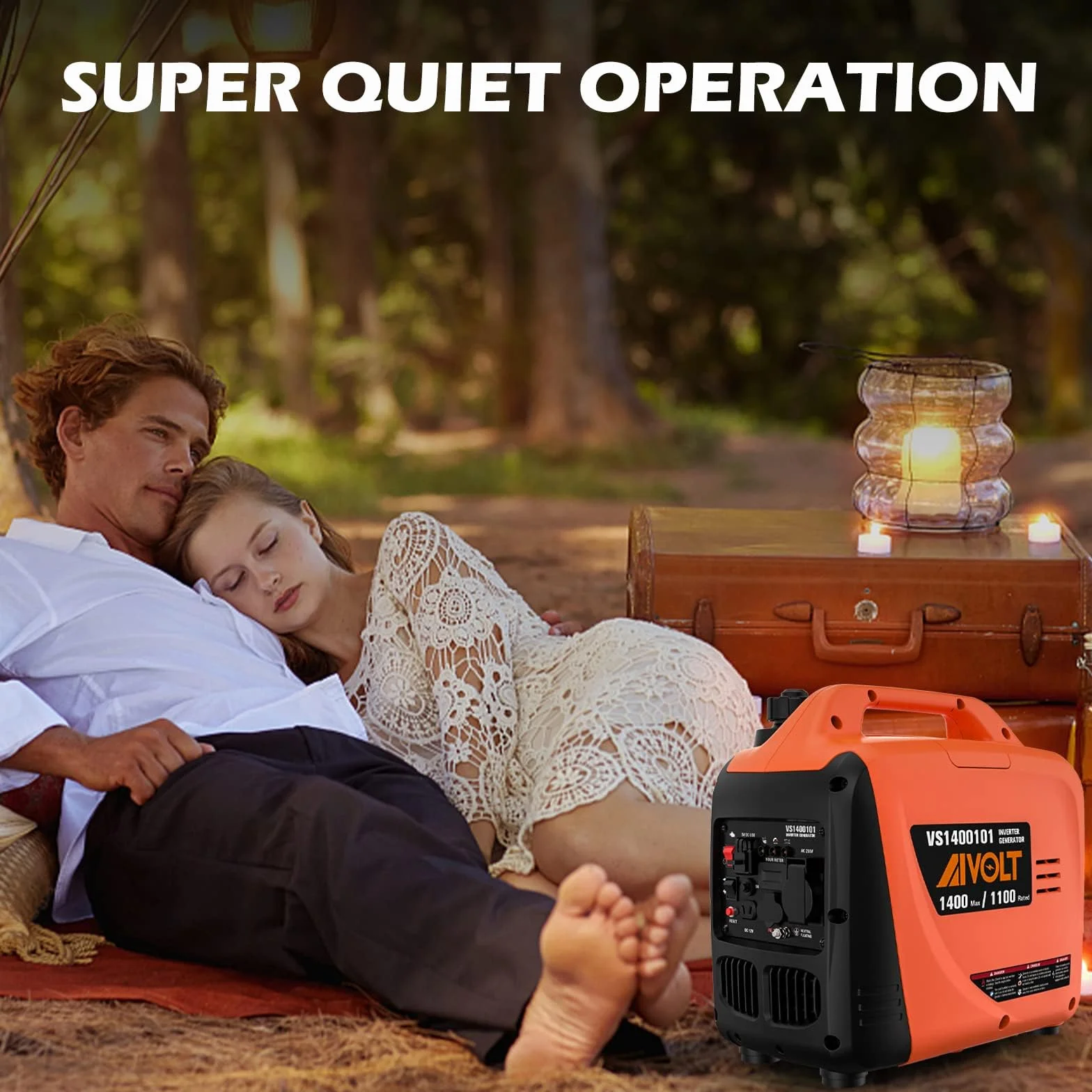 AIVOLT Generator Benzyny 1400W Generator Cichego Falownika z Gniazdami AC 230V/DC 12V/USB Typu A i Zbiornikiem 2,5L Przenośny Lekki Generator na Kemping na świeżym Powietrzu