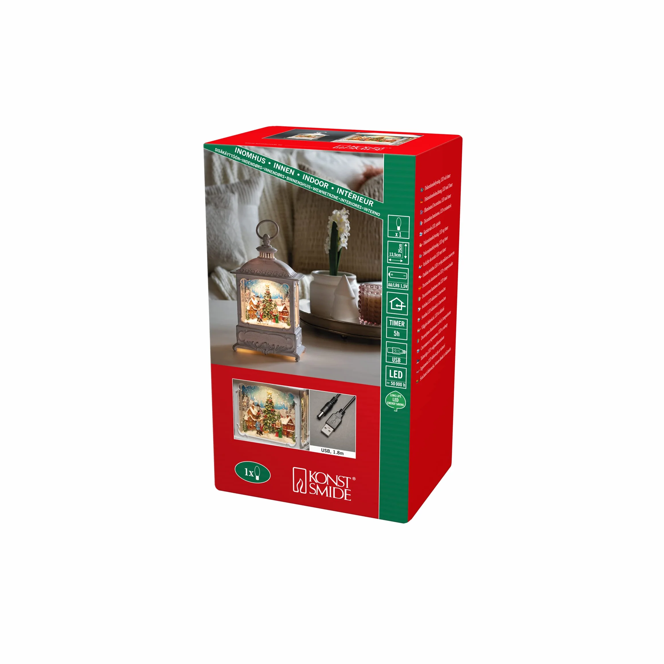 Konstsmide LED Snow Globe Scena jarmarku bożonarodzeniowego/wypełniona wodą/dekoracje świąteczne wewnętrzne lampki akumulatorowe/timer/zasilanie bateryjne: 3 x AA 1,5 V (z wyłączeniem) lub USB (Inc)