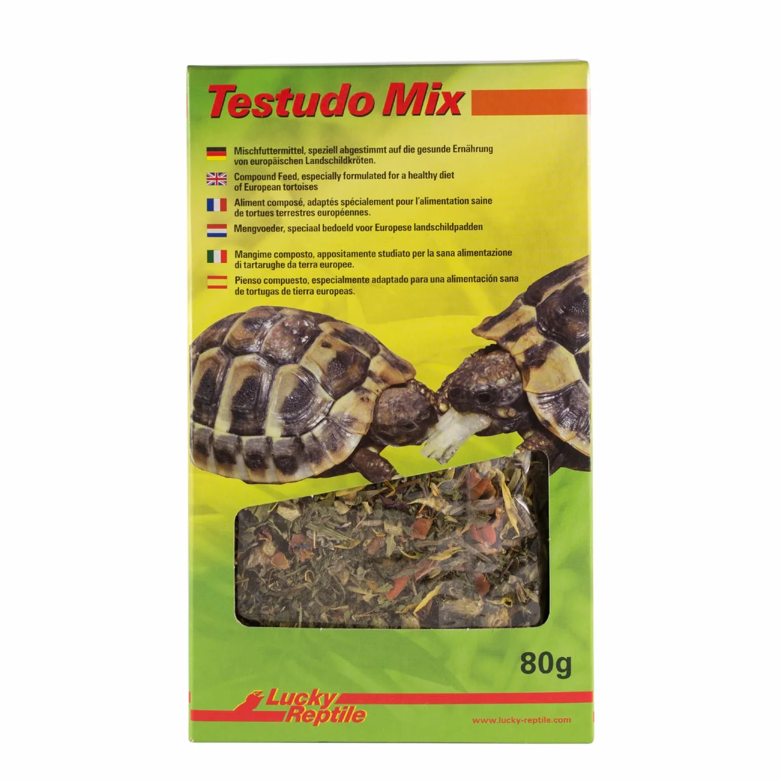 Lucky Reptile Testudo Mix 80g - Pokarm dla żółwi lądowych z suszonymi kwiatami i ziołami - Pokarm dla żółwi z dużą ilością błonnika i minerałów - Karma dla europejskich żółwi lądowych