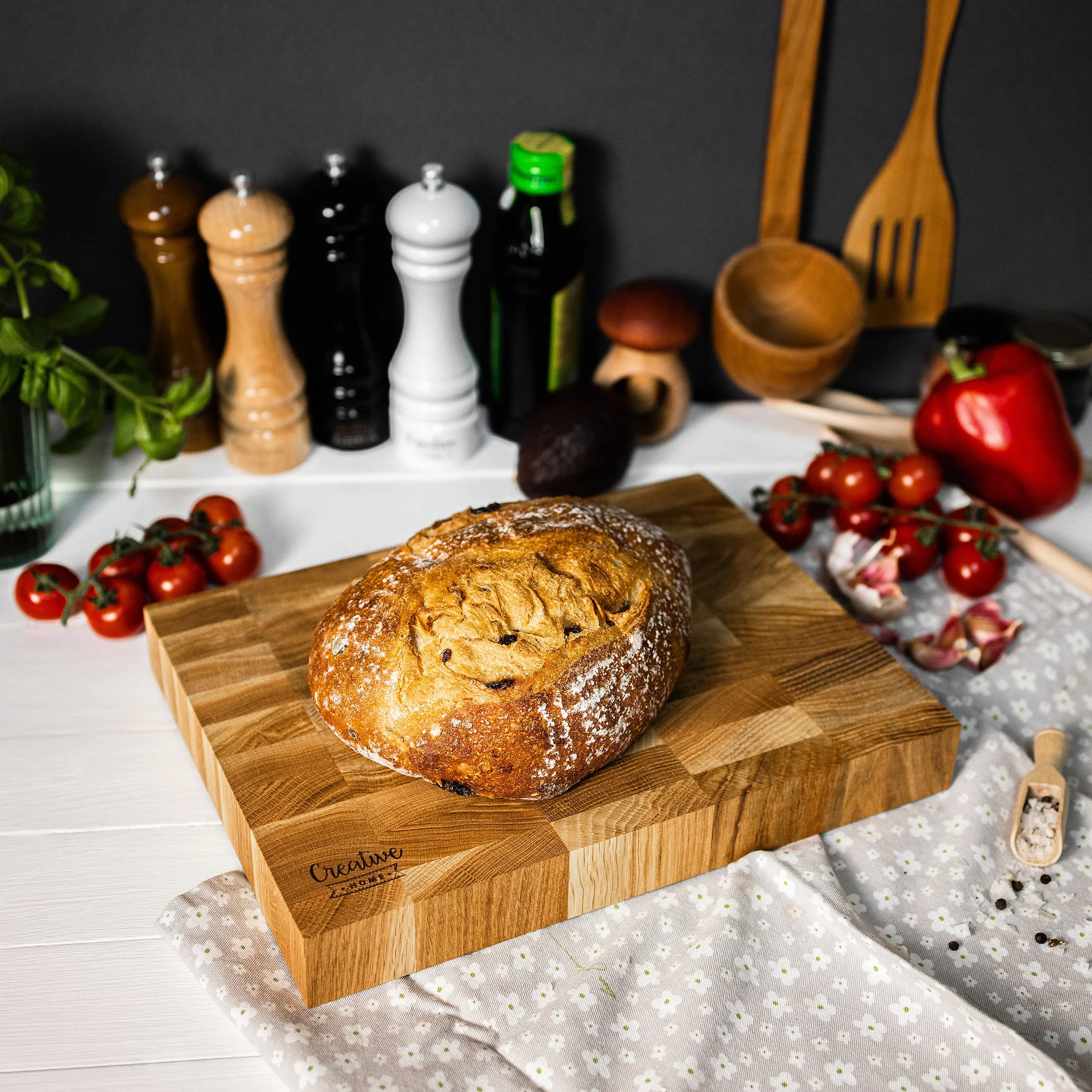 Creative Home Dębowa Deska do Krojenia | 32 x 24 x 4 cm | Naturalne Drewno Dębowe | Prostokątna Duża Profesjonalna Deska Rzeźnicza | Odwracalna | Idealna do Kuchni, Restauracji