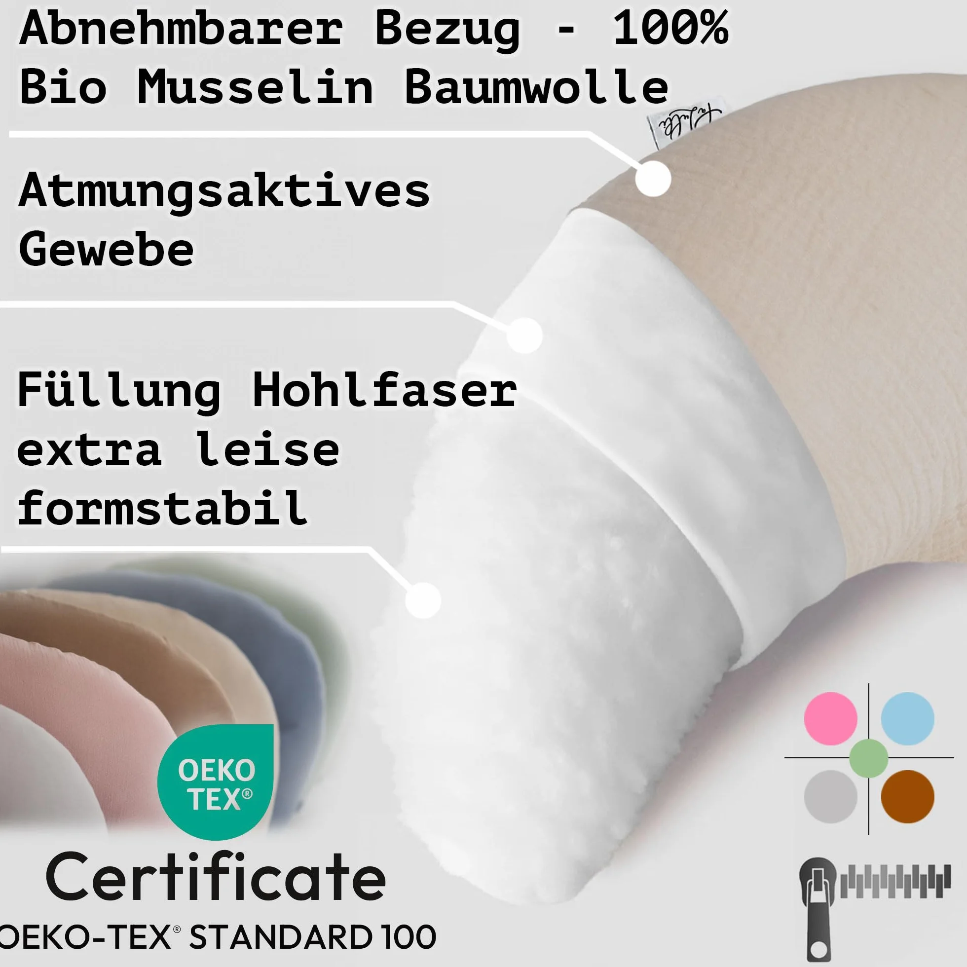PaLulli® Ergonomiczna poduszka do karmienia XXL 190 x 30 cm, z poszewką z bawełny bio-muślinowej – idealna poduszka dla kobiet w ciąży i do spania na boku, komfort i wsparcie dla dorosłych i matek