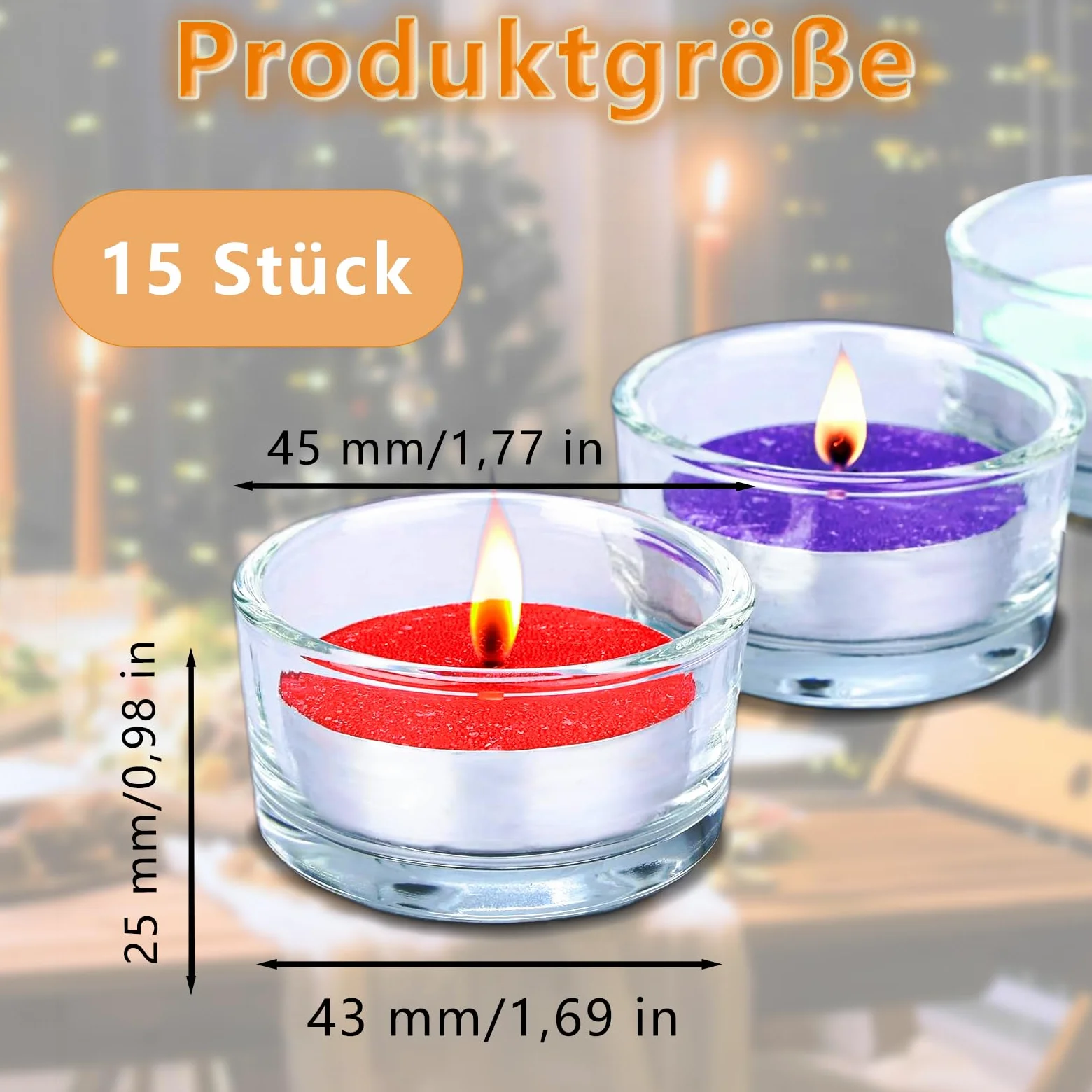 Zestaw 15 szklanek na świeczki typu tealight, średnica 4,5 cm, przezroczyste świeczniki na podgrzewacze, dekoracyjne, mini świeczniki szklane do dekoracji domu, na stół, na wesele, dekoracyjne słoiki
