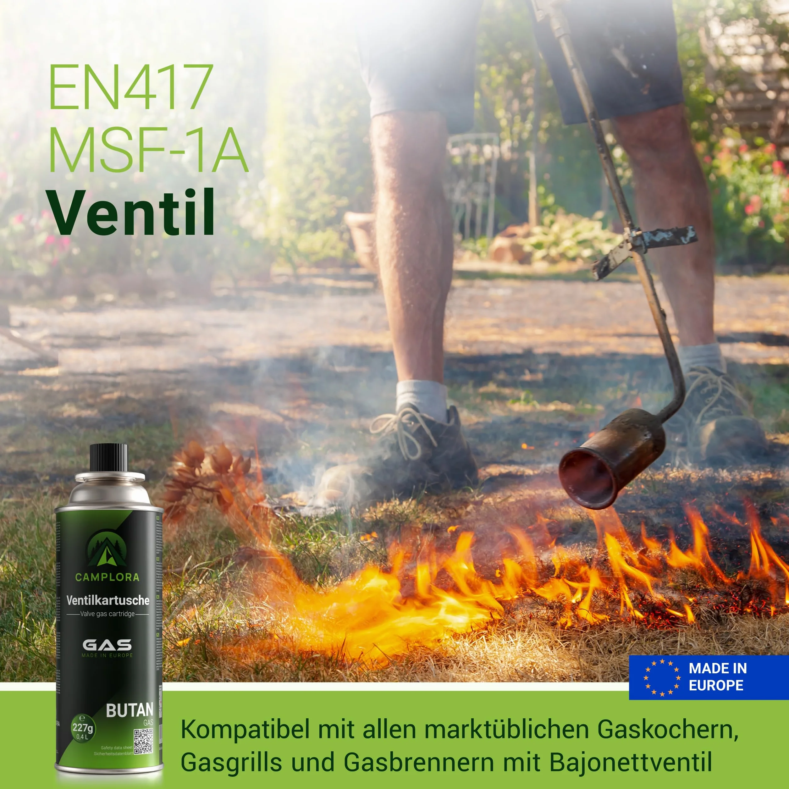 CAMPLORA 4 x 227 g butanowe kartusze gazowe z zaworem MSF-1a do grilla, kuchenki kempingowej, ogrzewania gazowego, kuchenki gazowej, kartuszy gazowych 227 g, butla gazowa z butanem