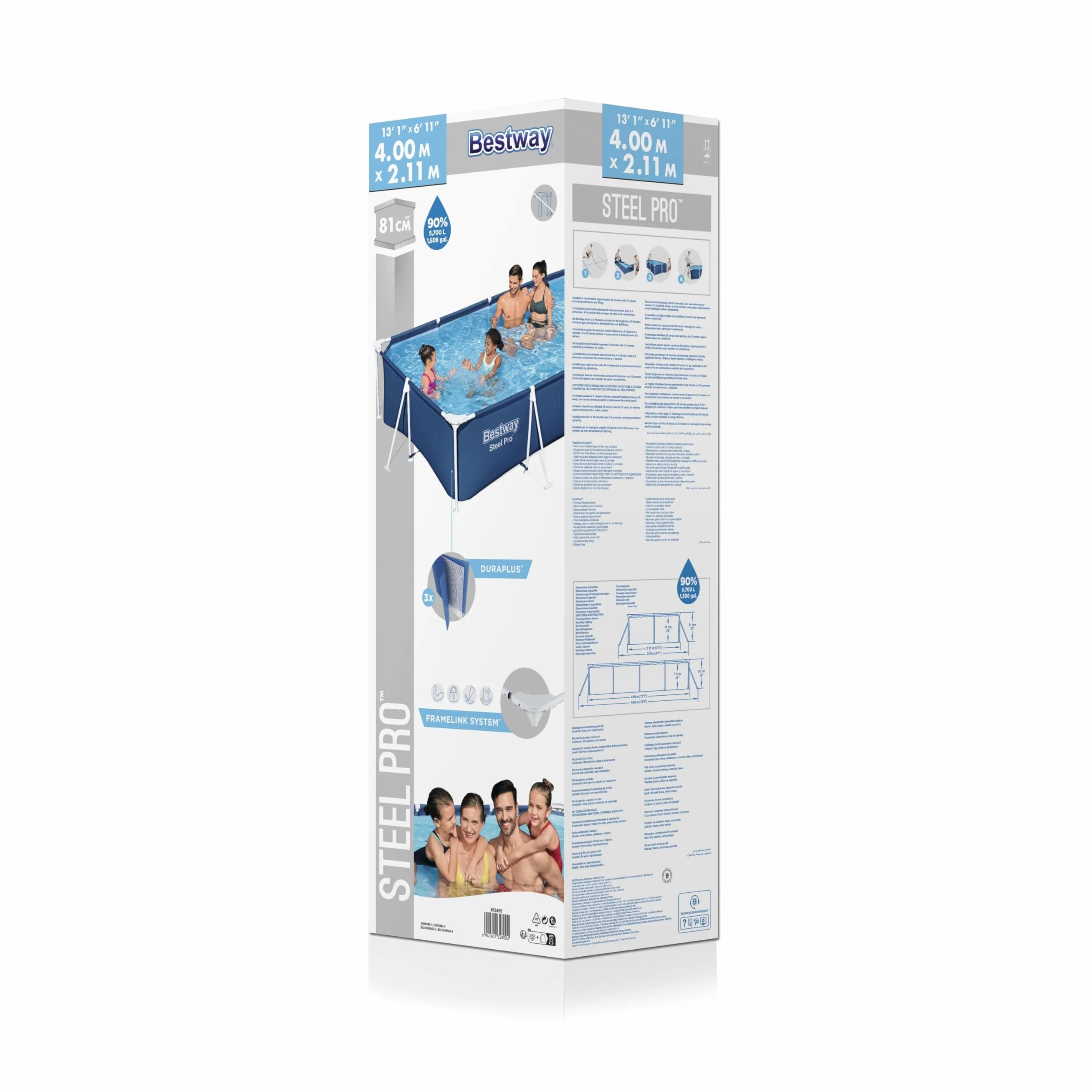 Bestway Steel Pro basen | prostokątny brodzik nad ziemią, 13'2.5 cm