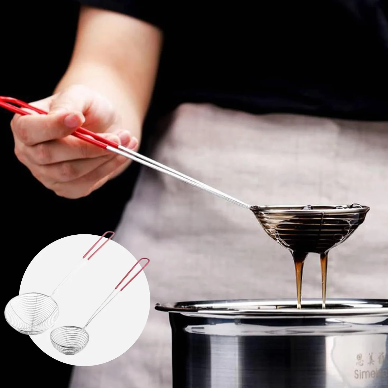 6 szt. łyżka do sitka ze stali nierdzewnej, łyżka cedzakowa ze stali nierdzewnej, łyżka cedzakowa ze stali nierdzewnej, durszlak akcesoria do fondue ryżowego, mąki cukru i herbaty (czerwony)