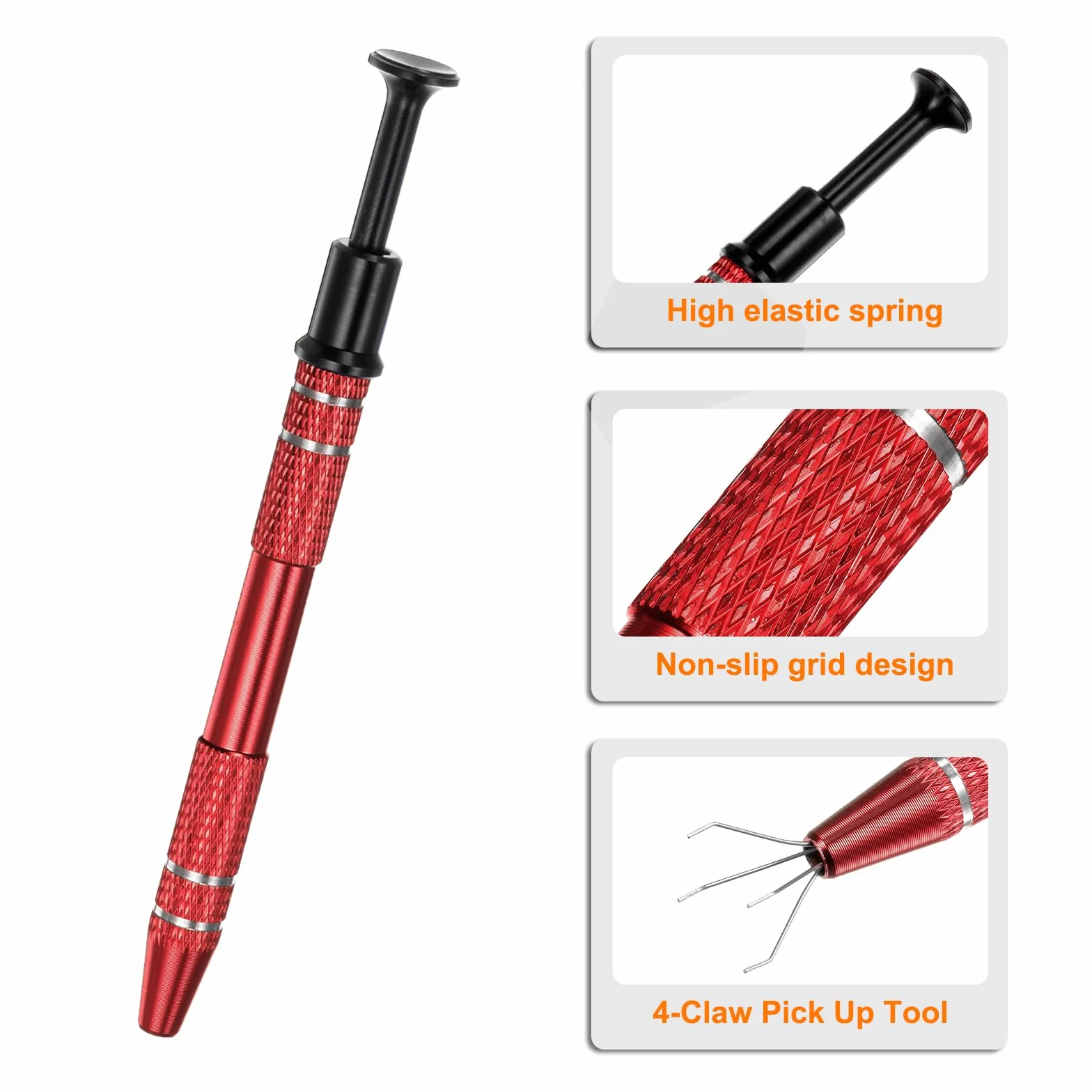 QUARKZMAN 4-pazurowe narzędzie do pick-up tool chwytak ze stali nierdzewnej jubiler pick-up Tool 4 ząbki chwytak do elementów elektronicznych chipów, czerwony