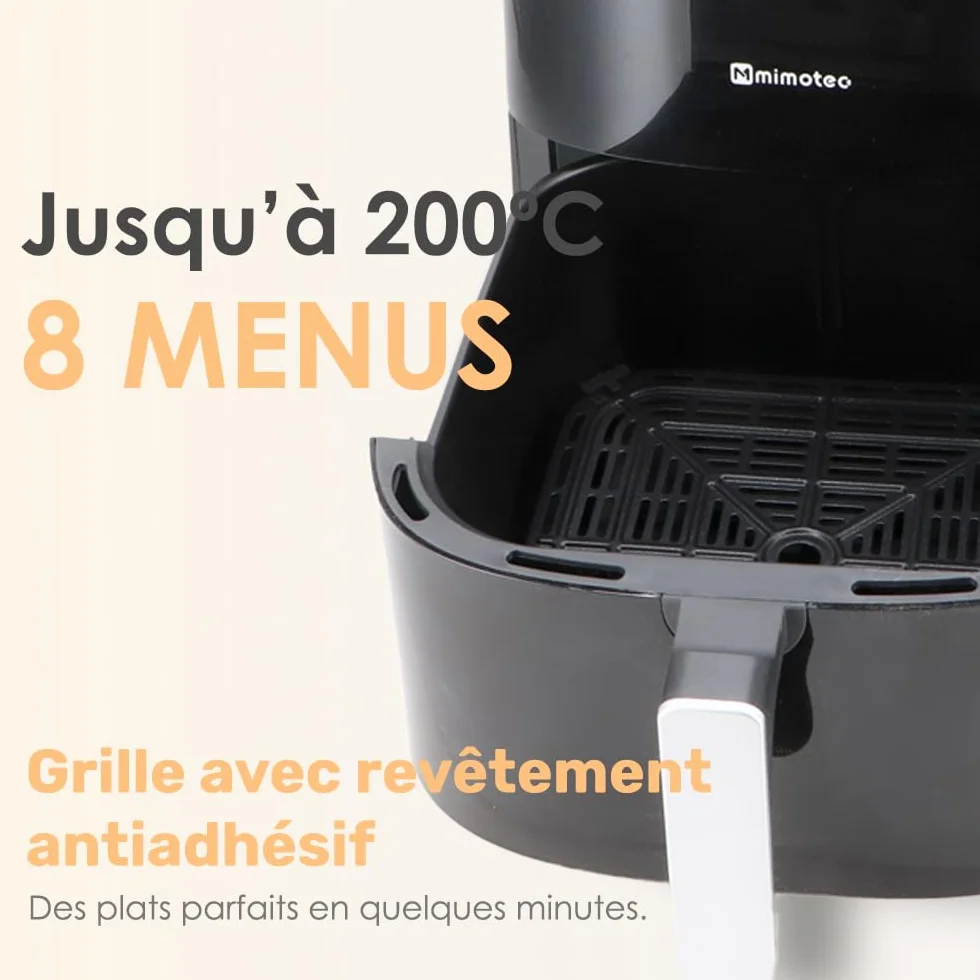 M mimotec Frytkownica na powietrze Serena Touch 7,6 l – bezolejowa frytkownica na powietrze, 2000 W, 8 menu, sterowanie dotykowe, regulowany minutnik 60 minut, 80-200 °C, redukcja tłuszczu, idealna do