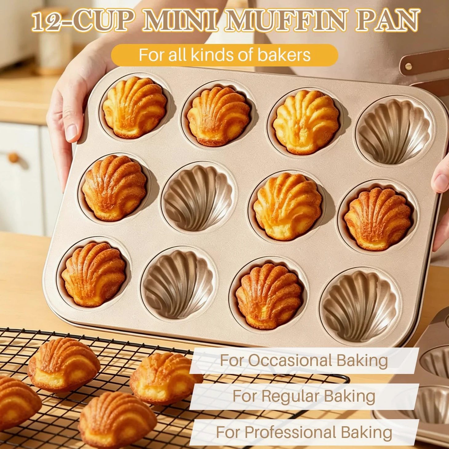 Nonstick Madeleine Pan, 12 Cavity Madeleine Cookies Trays Baking Pan Mold for Oven Baking, Warp Resistants Shell Shape Madeleines Mold Cake Pans