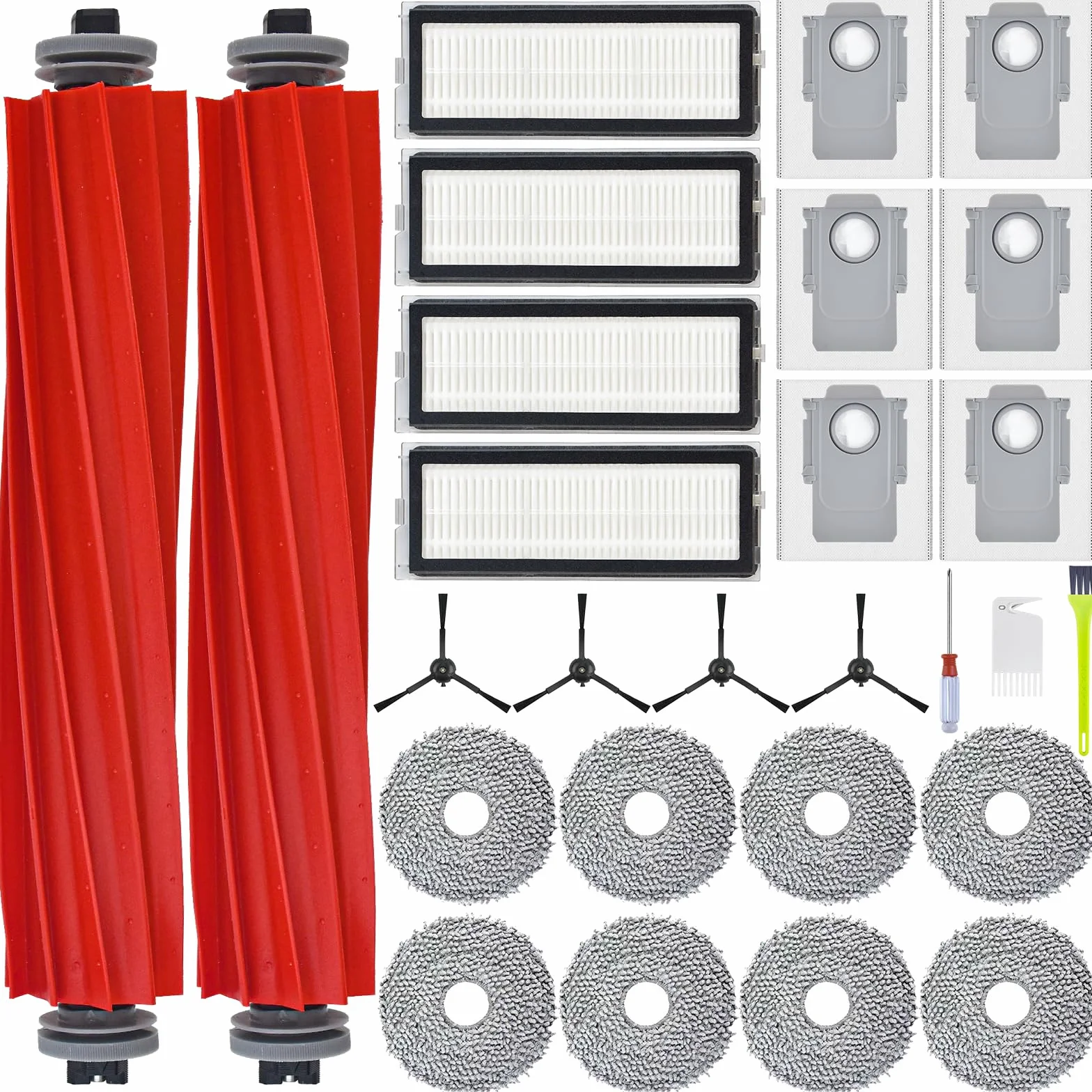 Akcesoria zamienne do Roborock Qrevo S/Qrevo Pro/Q Revo MaxV/Qrevo Plus Robot Vacuum Cleaner Kit, 2 x szczotka główna, 4 filtry Hepa, 4 szczotki boczne, 8 mopów, 6 worków na kurz