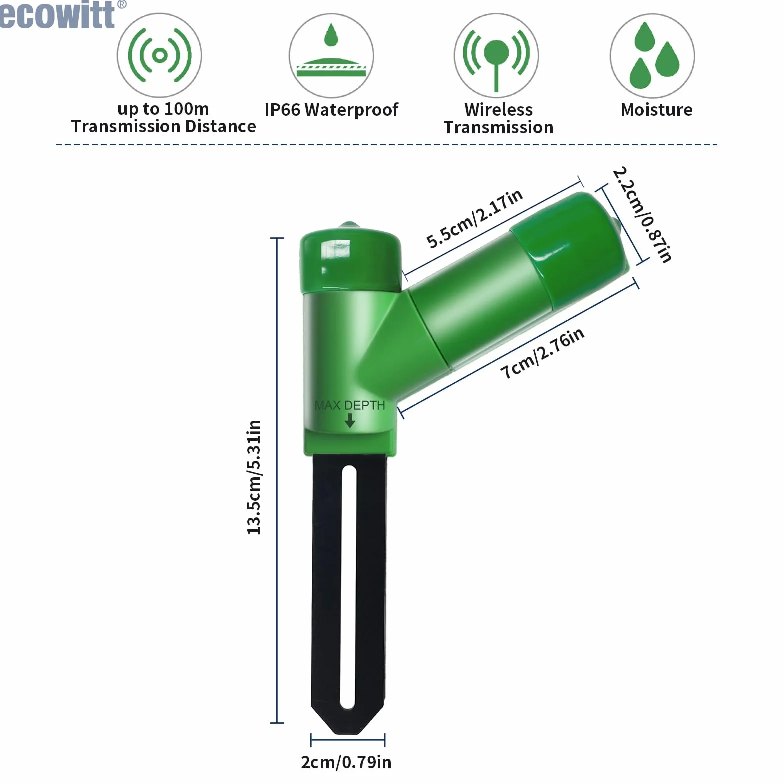 ECOWITT Inteligentny czujnik wilgotności gleby, tester wilgotności gleby, potrzebna brama, dokładny pomiar, sonda pojemnościowa, miernik wilgotności do sadzenia w ogrodzie, tylko akcesoria, 4 szt