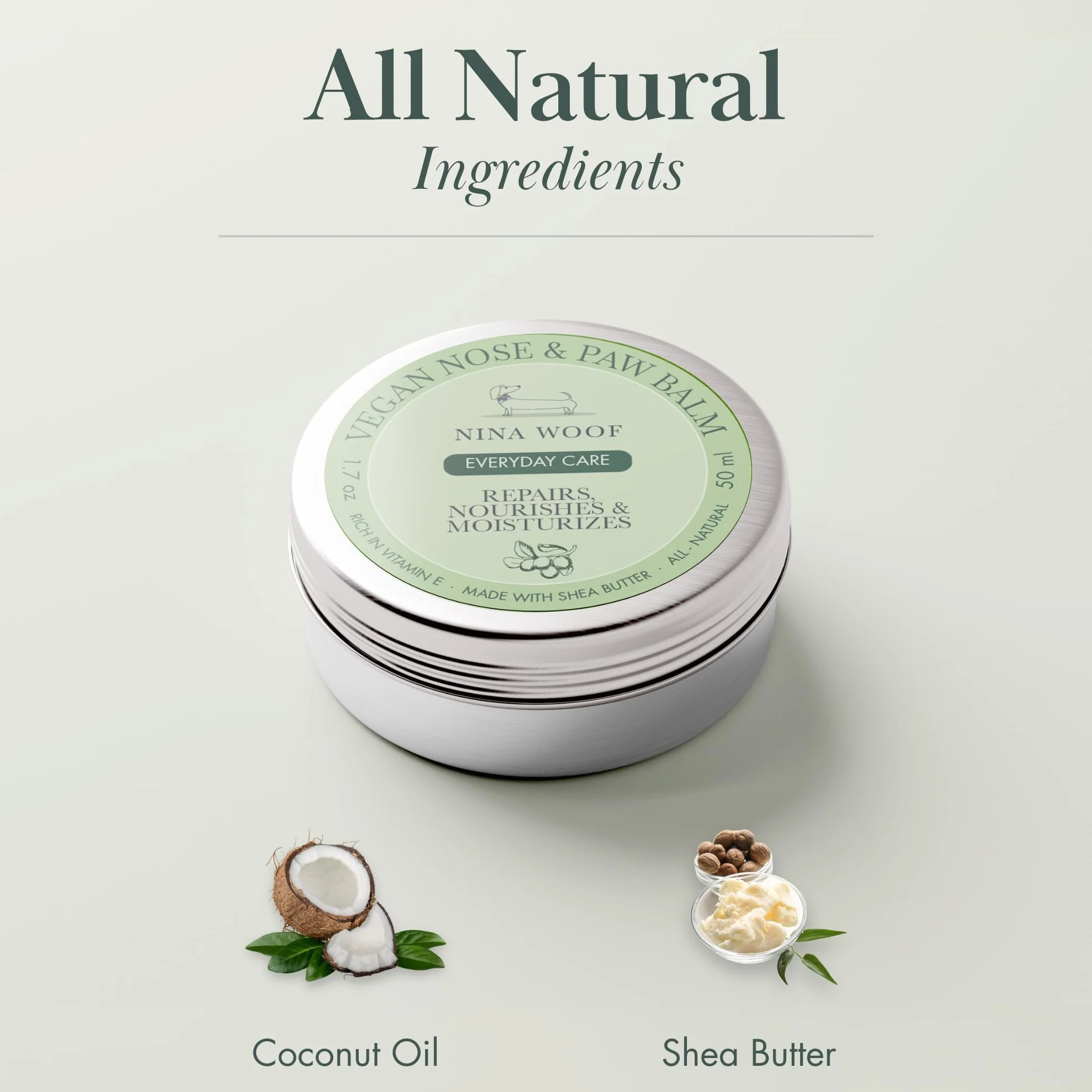 Nina Woof Wegański Krem dla Psów - Wosk i Balsam do Łap, Naturalny Nawilżający z Masłem Shea, Ochraniacz na Nos 50 ml