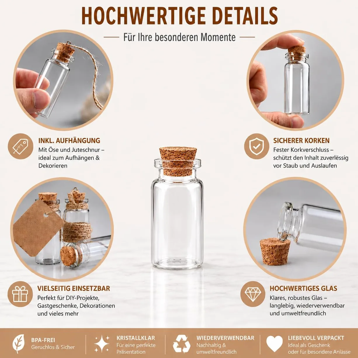 Cieex Małe buteleczki z korkiem, 30 sztuk, mini butelki szklane z korkiem, 10 ml, małe butelki do napełniania, na wesele, imprezę, akcesoria, dekoracje, prezenty