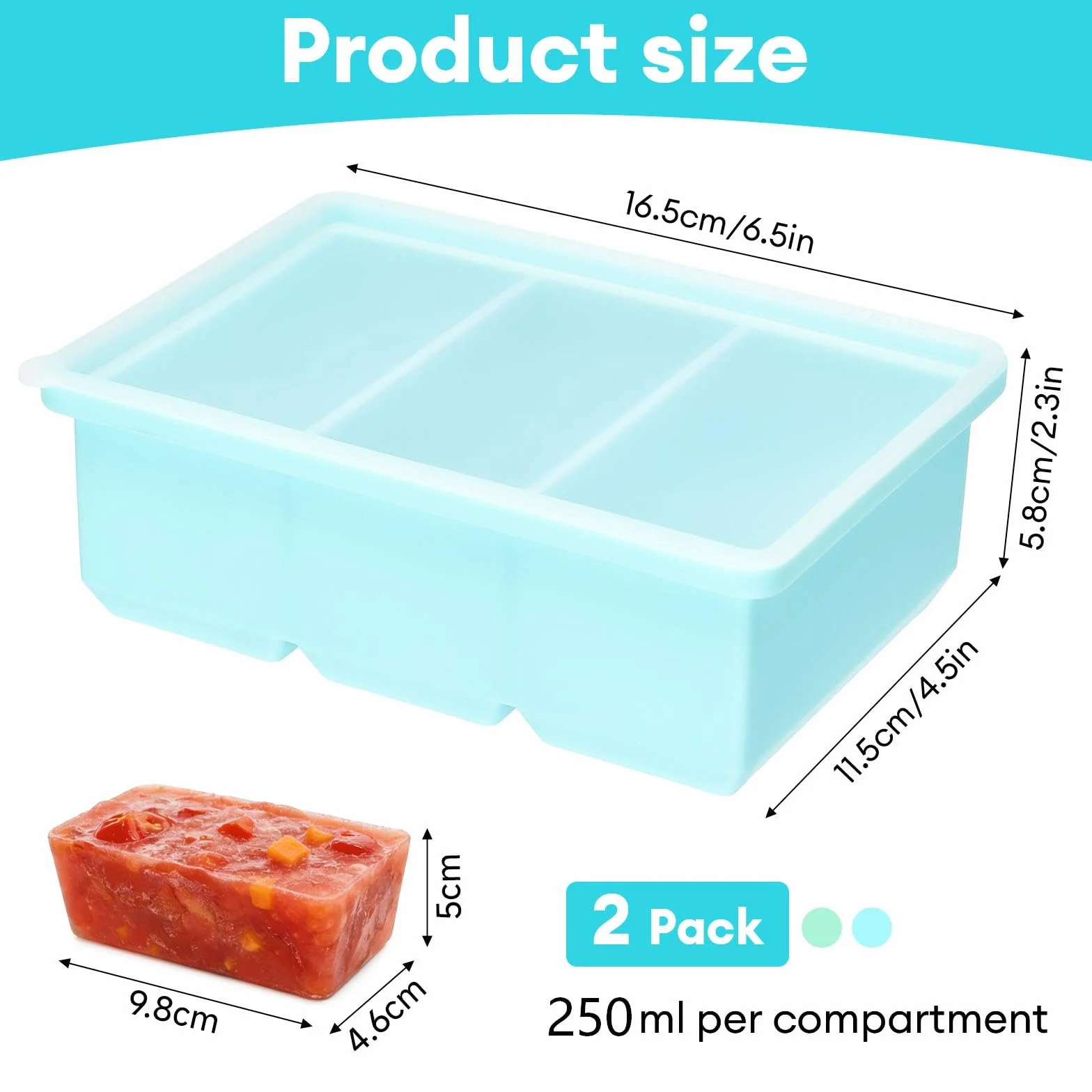 Souper Cubes zestaw 2 pojemników do zamrażania zupy, silikonowych, z pokrywką, nie zawiera BPA, do zamrażarki, do zupy, zamrażarki, kostek lodu (niebieski + zielony, 220 ml)