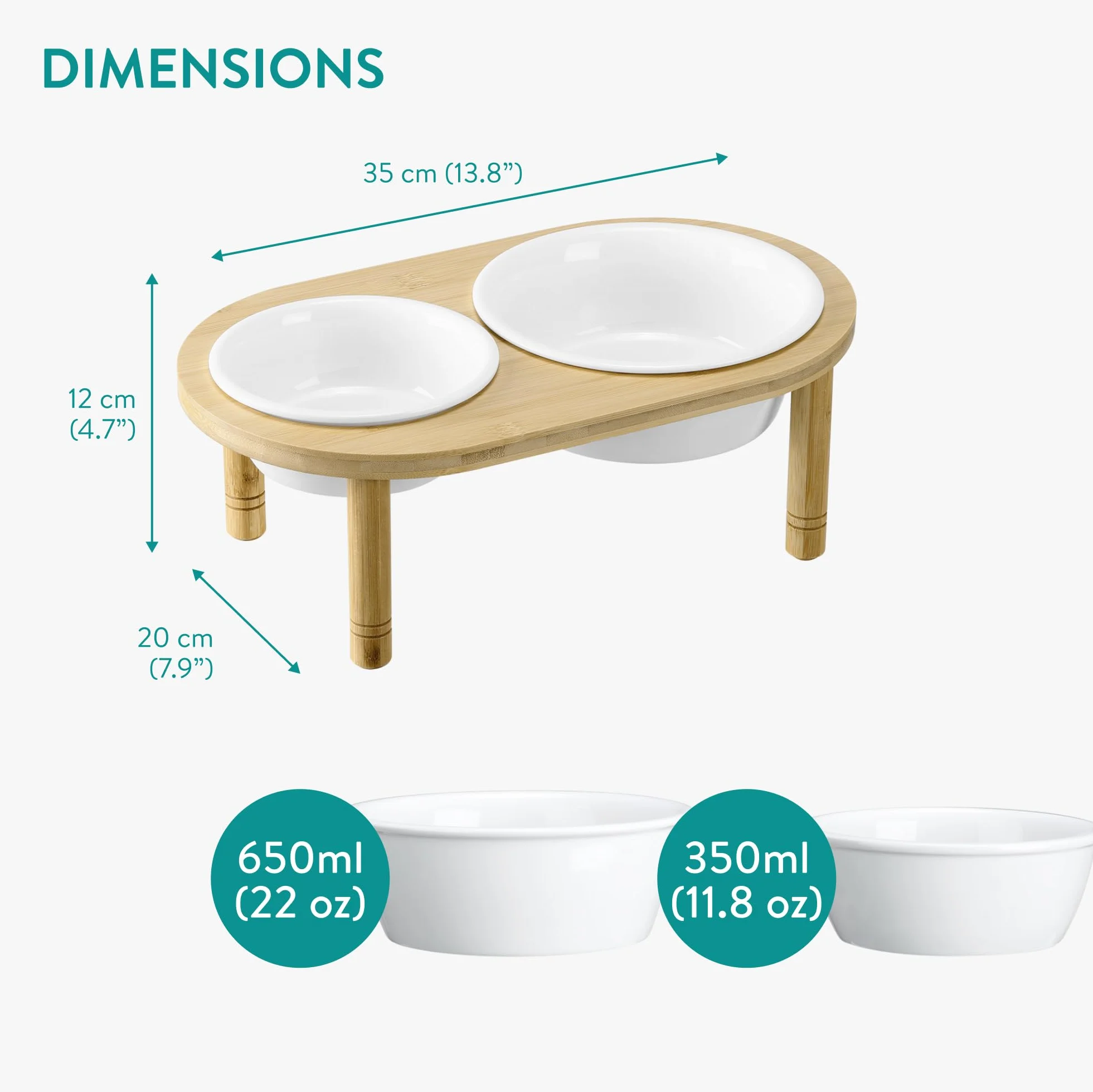 Navaris Podwyższona ceramiczna miska dla psa i kota – 350 i 650 ml – miska dla psa w stojaku bambusowym – do wody i karmy – mikrofalówka i zmywarka